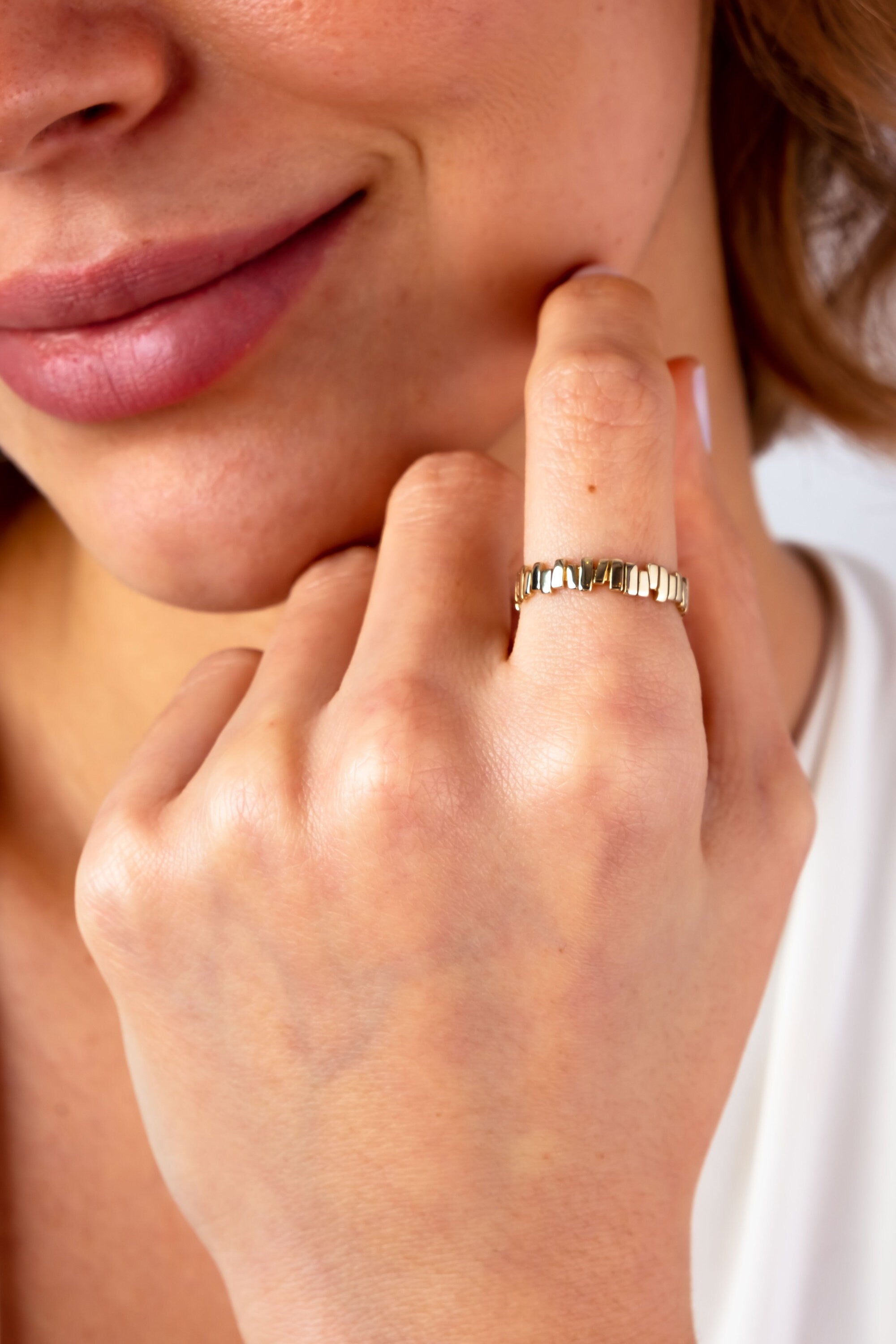 14K Solid Gold ZigZag Ring, Statement Ring, Tiny Sticks Ring, Unique Design, Minimalist, Gift For Her, Real Gold, Christmas Jewelry