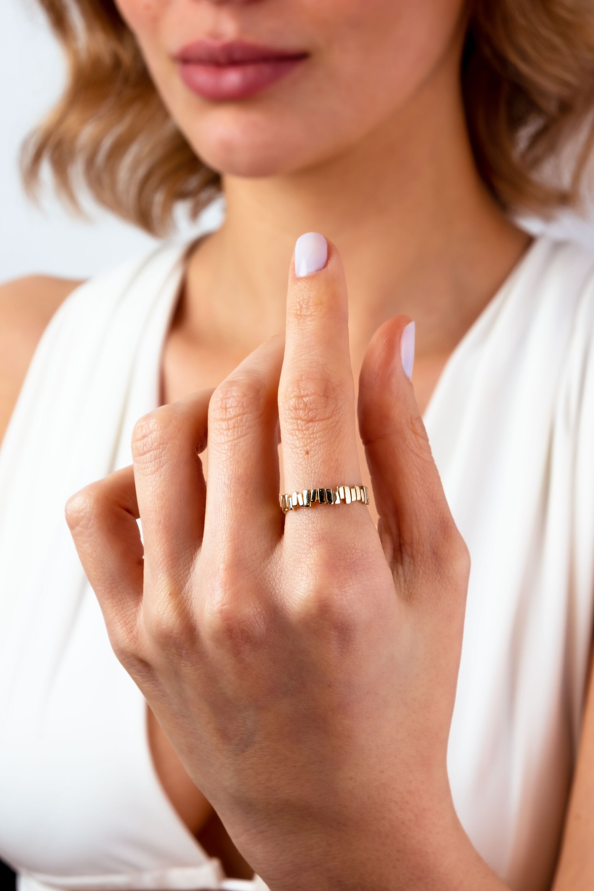 14K Solid Gold ZigZag Ring, Statement Ring, Tiny Sticks Ring, Unique Design, Minimalist, Gift For Her, Real Gold, Christmas Jewelry