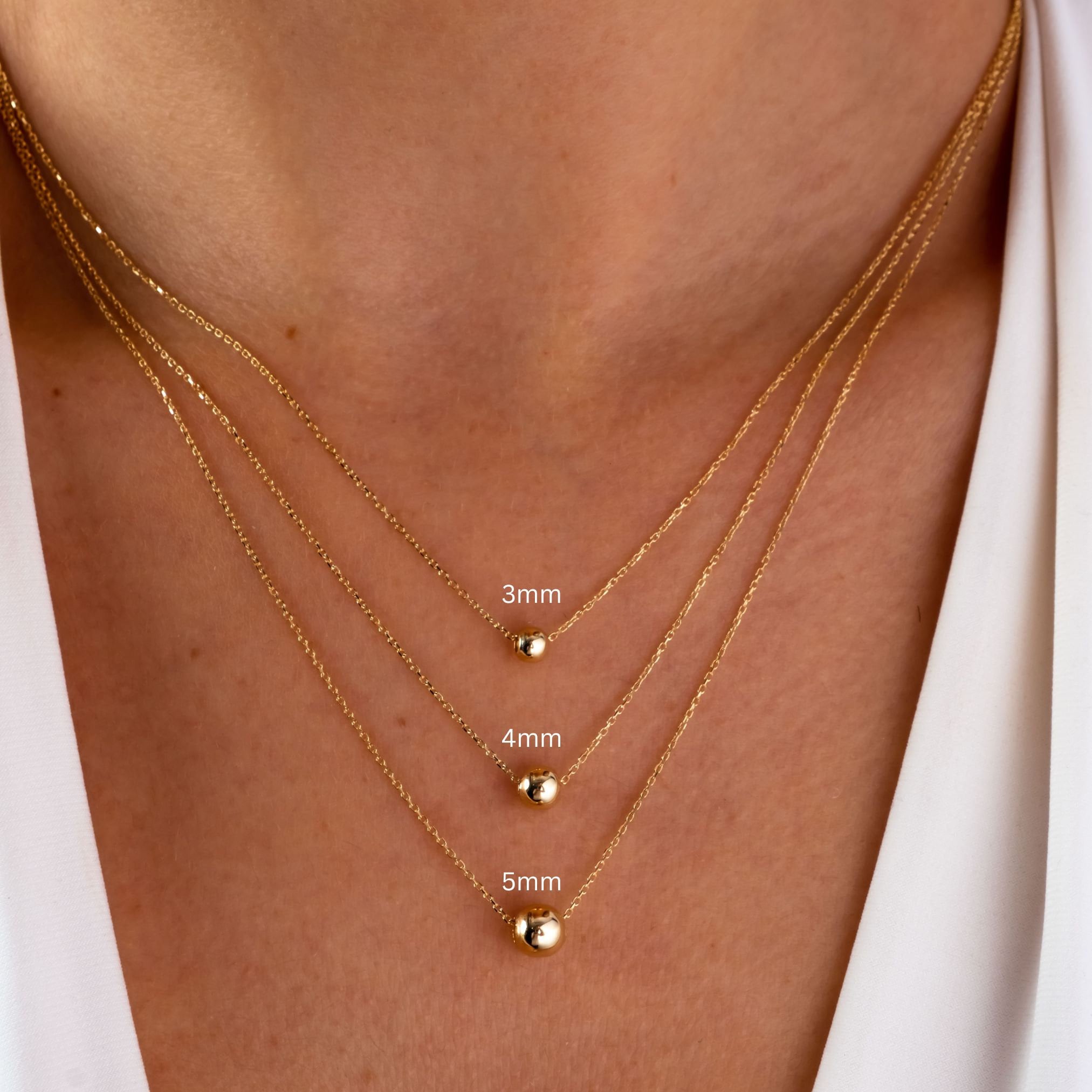 14K Gold Ball Necklace, 3 4 5 mm Gold Ball Necklace, Gold Sphere Necklace, Round Bead Floating Necklace, Dainty Gold Tiny Bead Choker