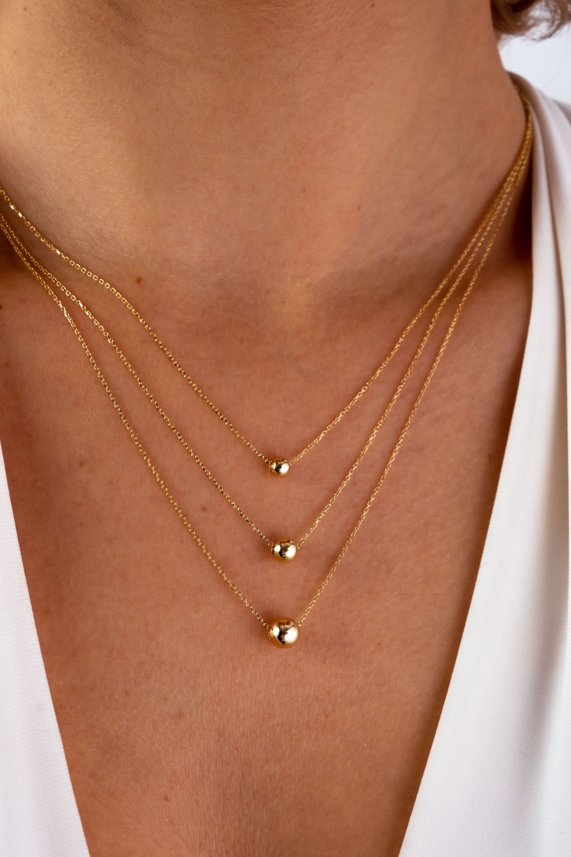 14K Gold Ball Necklace, 3 4 5 mm Gold Ball Necklace, Gold Sphere Necklace, Round Bead Floating Necklace, Dainty Gold Tiny Bead Choker