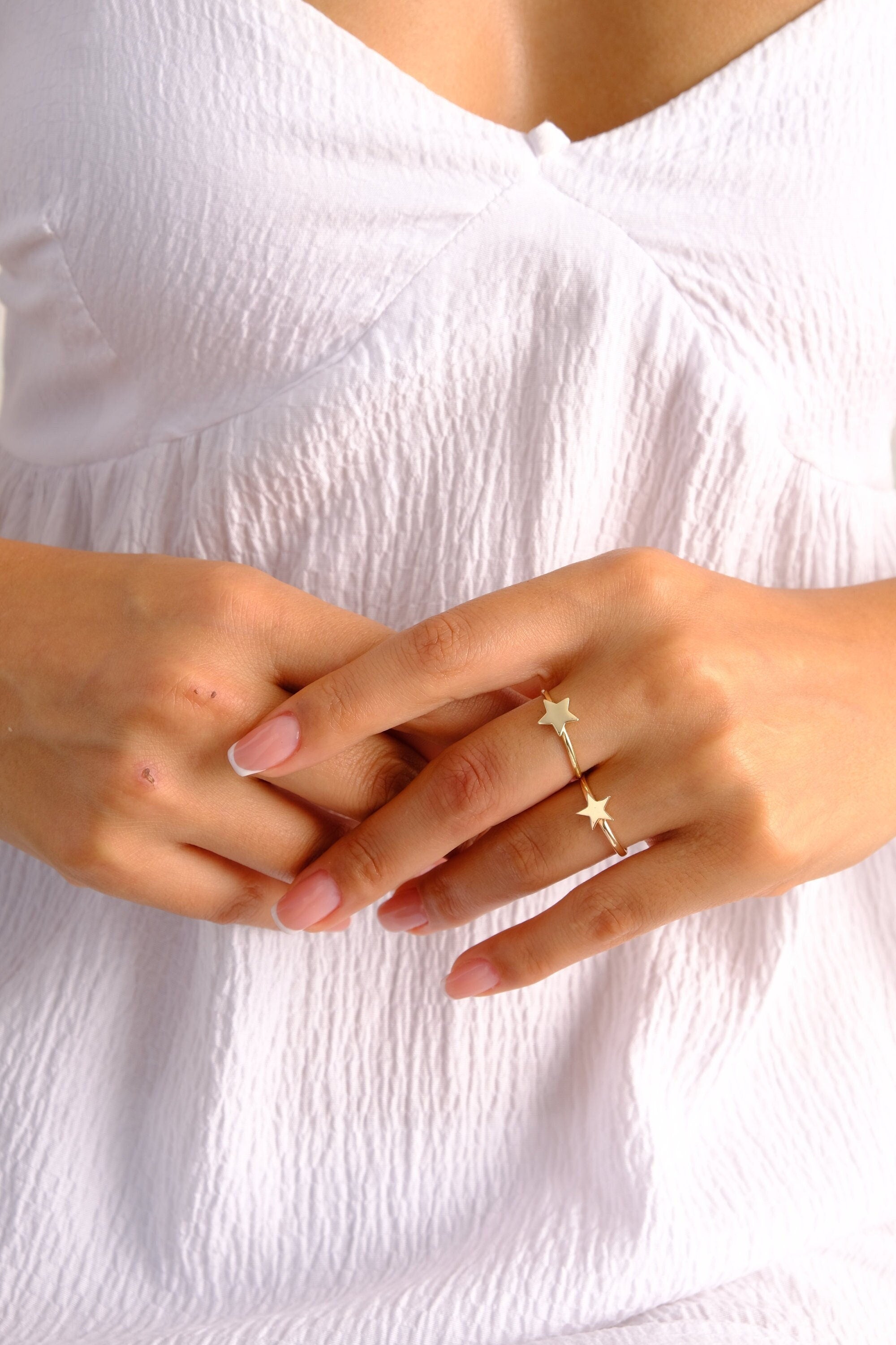 14K Solid Gold Star Ring, Stacking Ring, Tiny Astral Star Ring, Sidereal Minimalist Ring, Gift for Her, Dainty Ring, Chance Band, Stackable