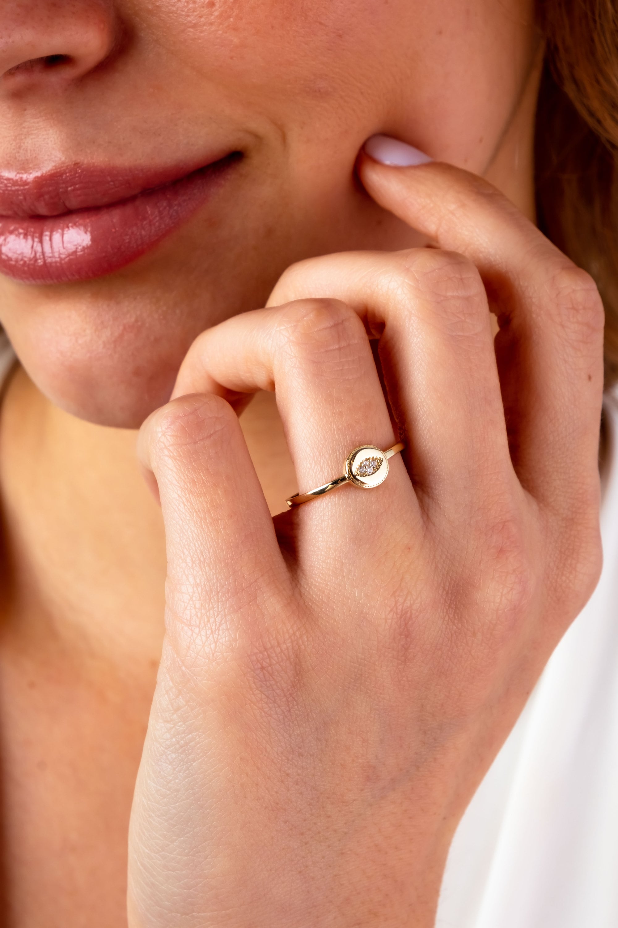 14K Gold Evil Eye Ring, Evil Eye CZ Diamond Band Ring, Hamsa Ring, Ring for Women, Third Eye Ring, Delicate Pinky Protection Ring