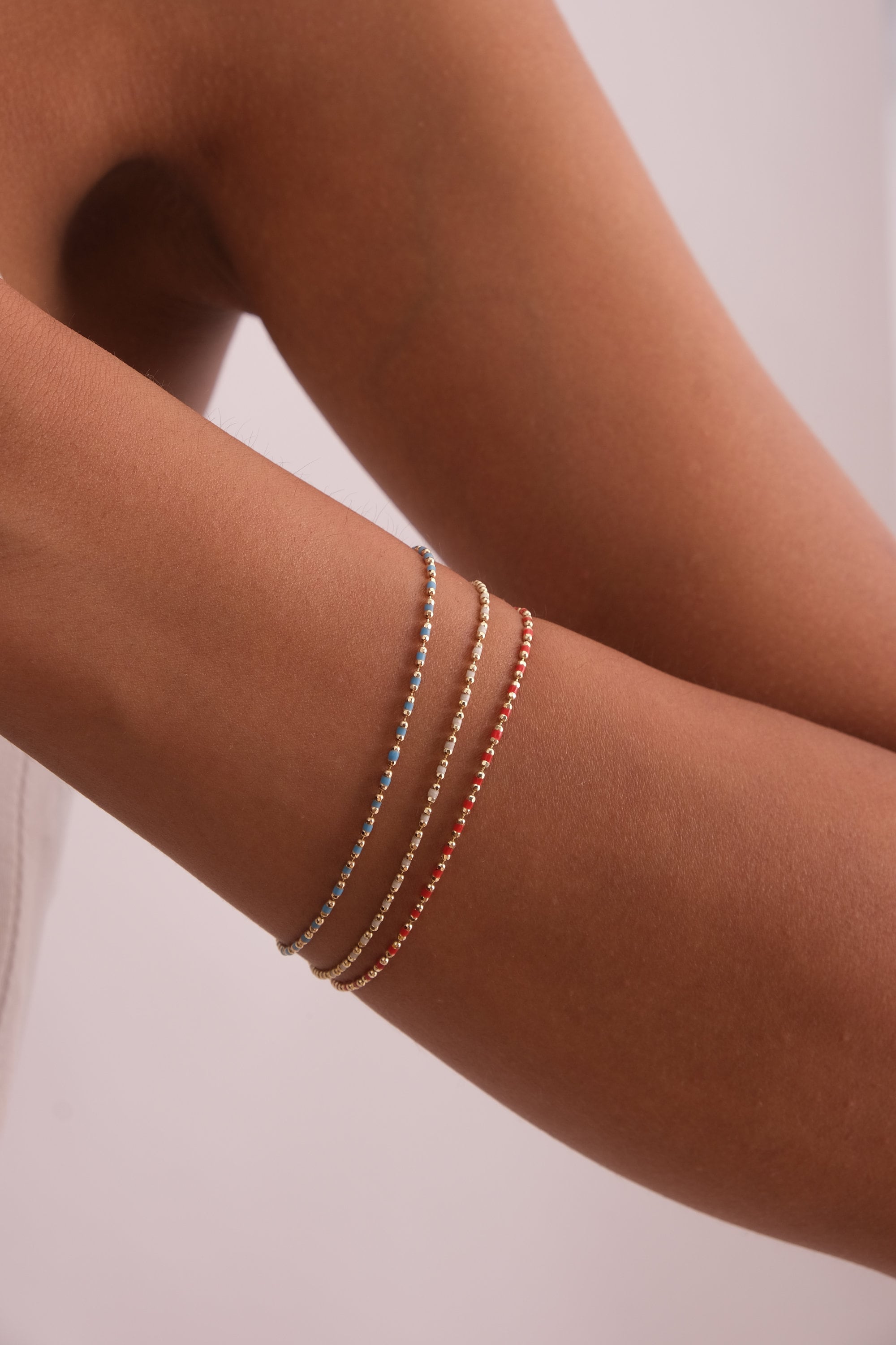 14K Gold Beaded Chain Bracelet, Italian Ball Bead Bracelet, Layering Colorful Bracelet, Gold Colorful Mini Ball Anklet, Gift For Her Him