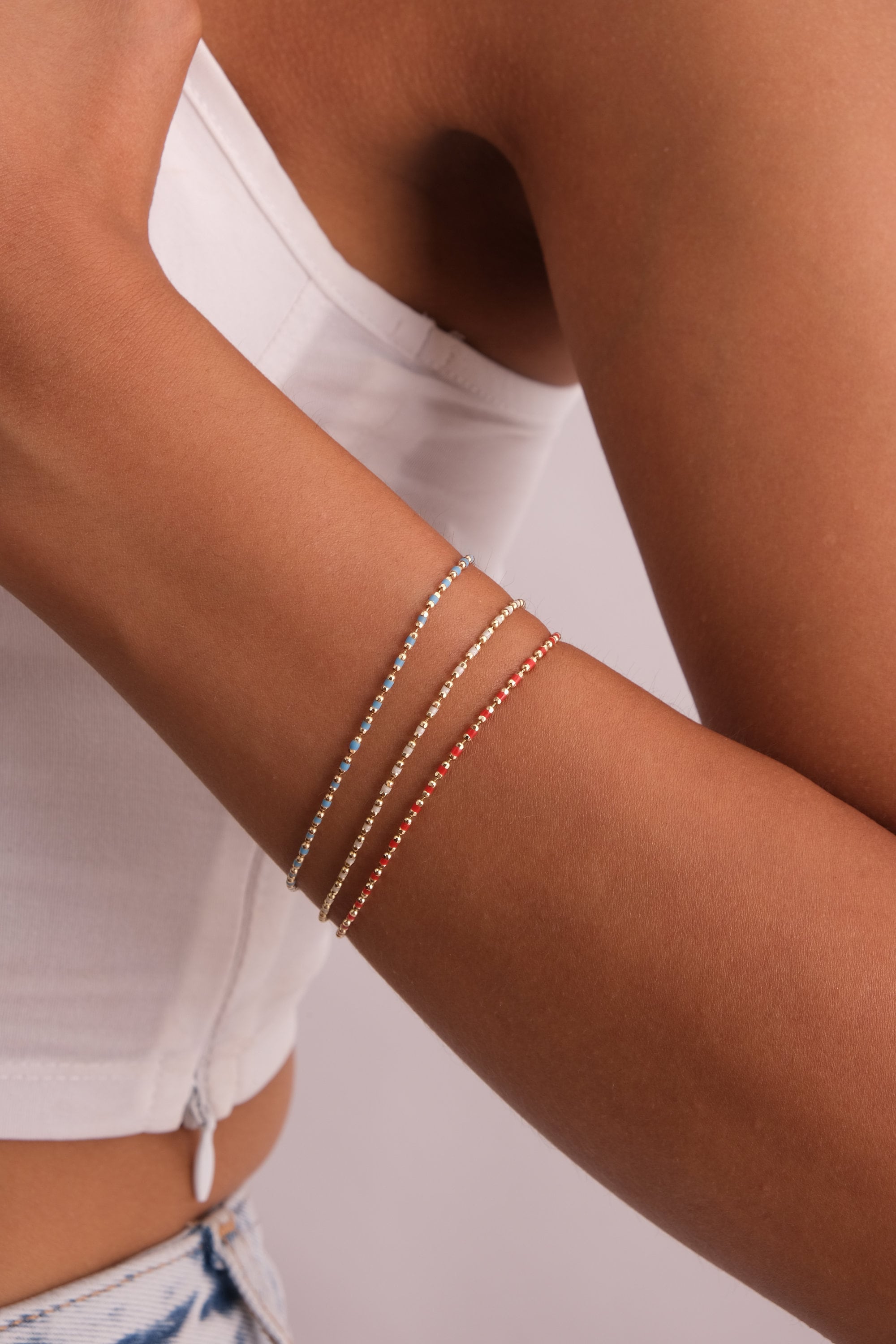 14K Gold Beaded Chain Bracelet, Italian Ball Bead Bracelet, Layering Colorful Bracelet, Gold Colorful Mini Ball Anklet, Gift For Her Him