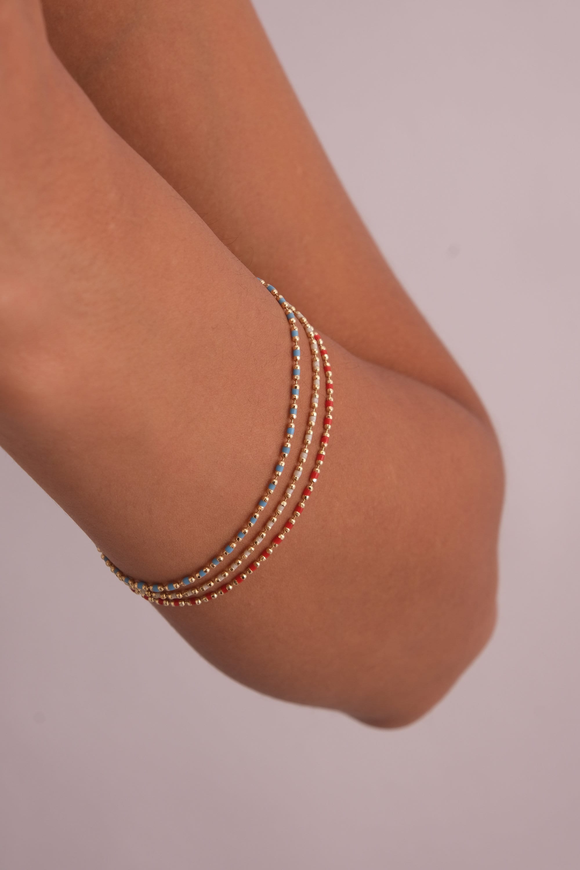 14K Gold Beaded Chain Bracelet, Italian Ball Bead Bracelet, Layering Colorful Bracelet, Gold Colorful Mini Ball Anklet, Gift For Her Him