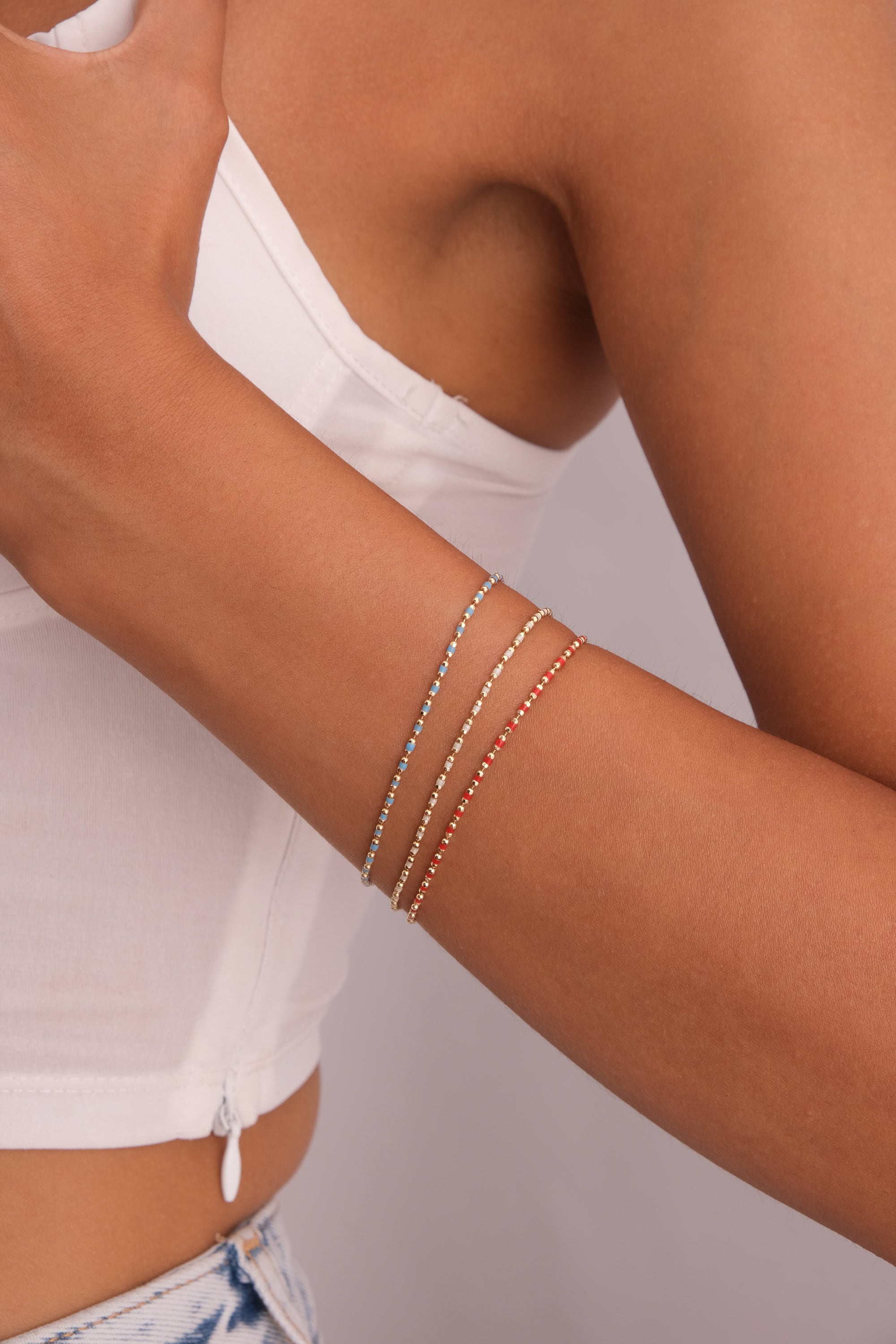 14K Gold Beaded Chain Bracelet, Italian Ball Bead Bracelet, Layering Colorful Bracelet, Gold Colorful Mini Ball Anklet, Gift For Her Him