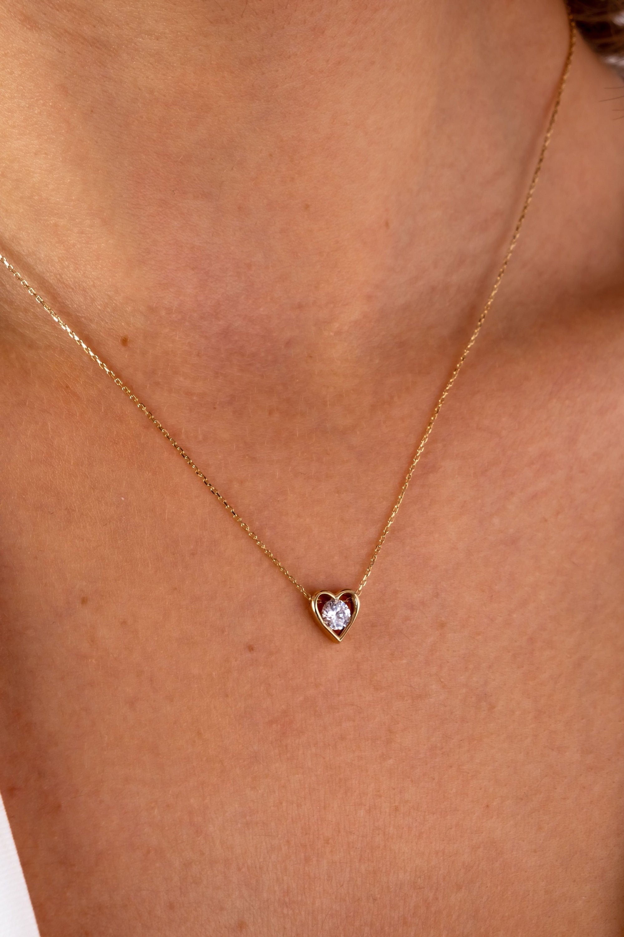 14K Gold Diamond Heart Necklace, Diamond Dainty Pendant, Small Love Charm, Meaningful Necklace, Gift for Her, Good Fortune Symbol, Delicate