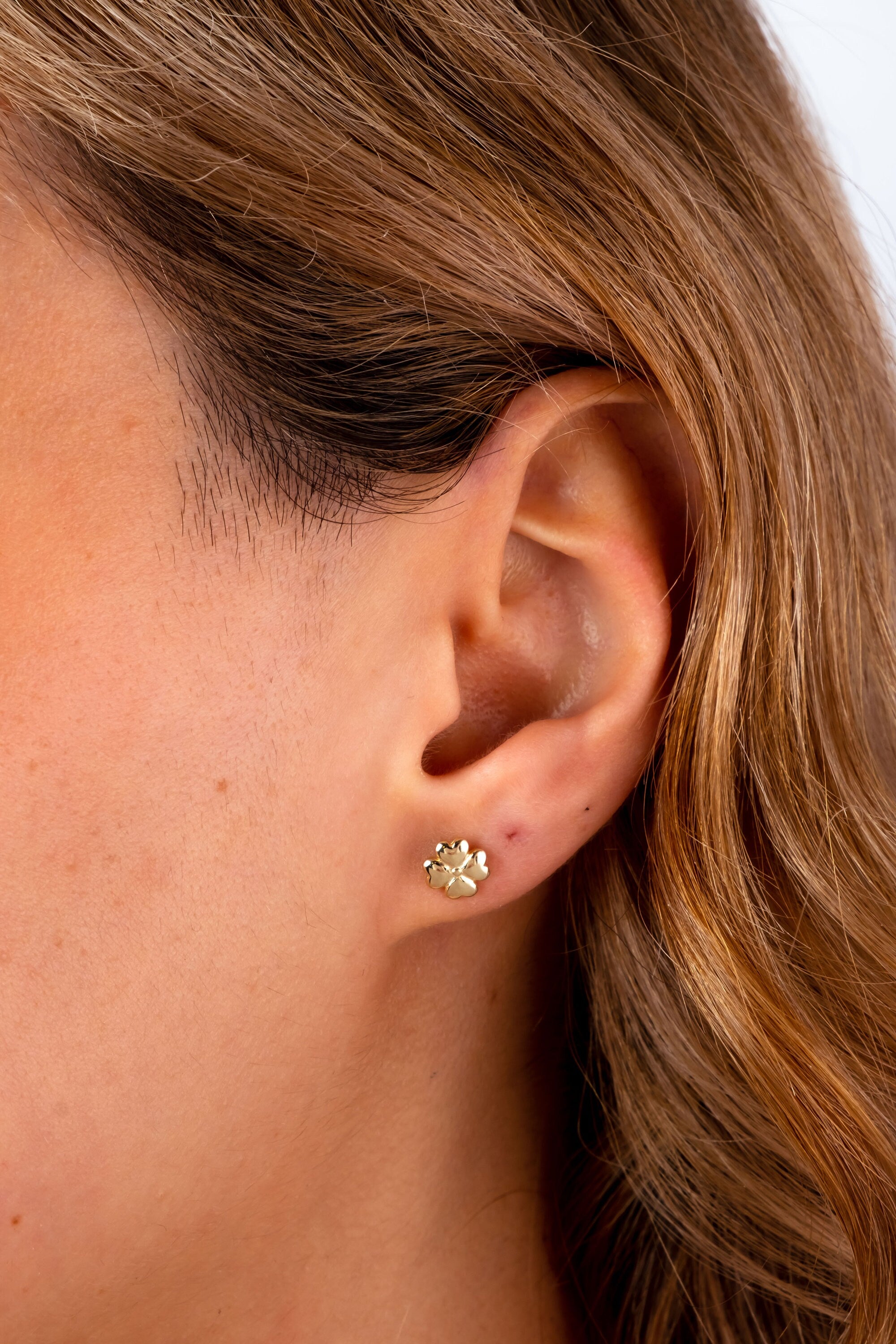 14K Gold Four Leaf Clover Stud Earrings, Clover Earrings, Minimalist Earrings, Leaf Stud Pair Earrings, Lucky Stud Earring