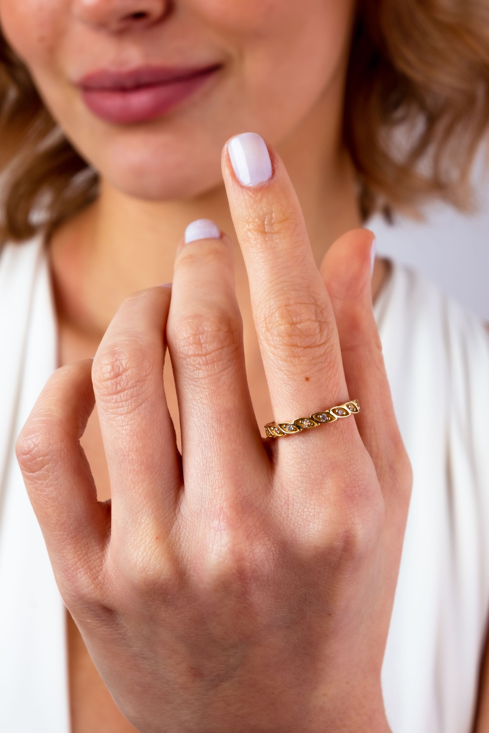 14K Gold Vine Ring, Art Deco Wedding Band Ring, Leaf Band Ring, Nature Inspired Ring, Marquise Wedding Band, Cz Half Eternity Ring