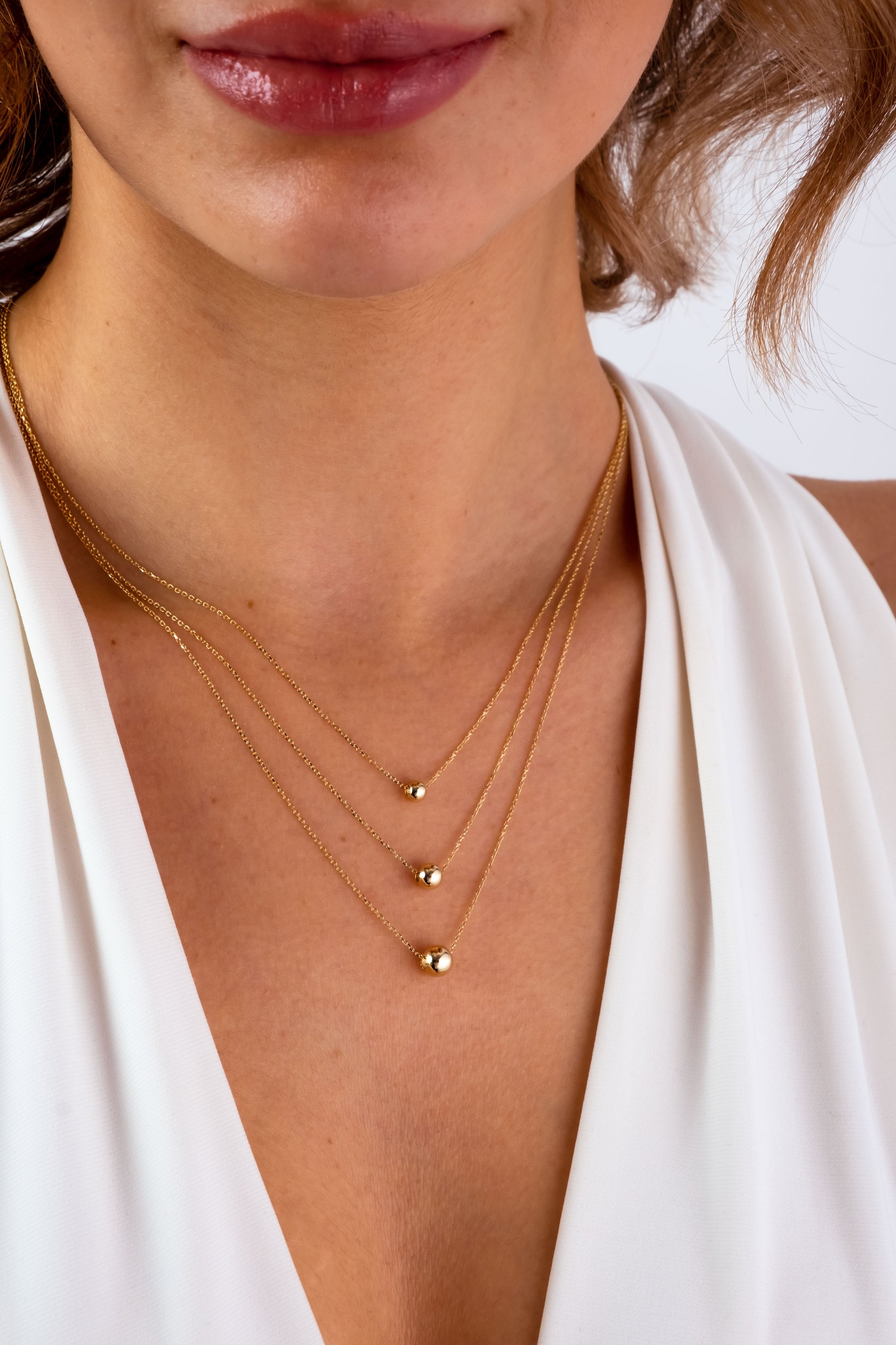 14K Gold Ball Necklace, 3 4 5 mm Gold Ball Necklace, Gold Sphere Necklace, Round Bead Floating Necklace, Dainty Gold Tiny Bead Choker
