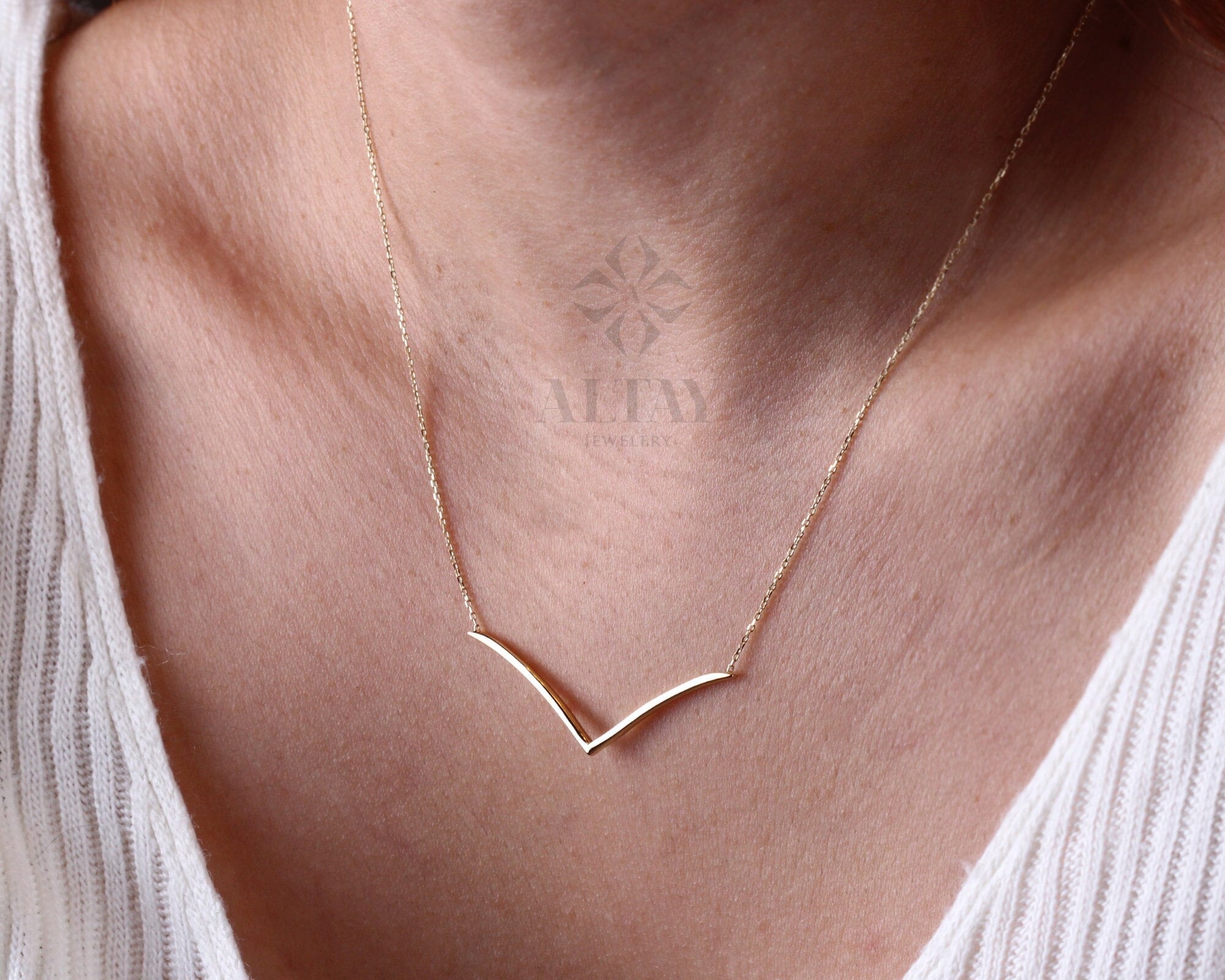 14K Gold V Shaped Necklace, Chevron Necklace, Dainty V Pendant, Minimalist Geometric Chevron V Charm, Wedding Necklace, Gift For Her