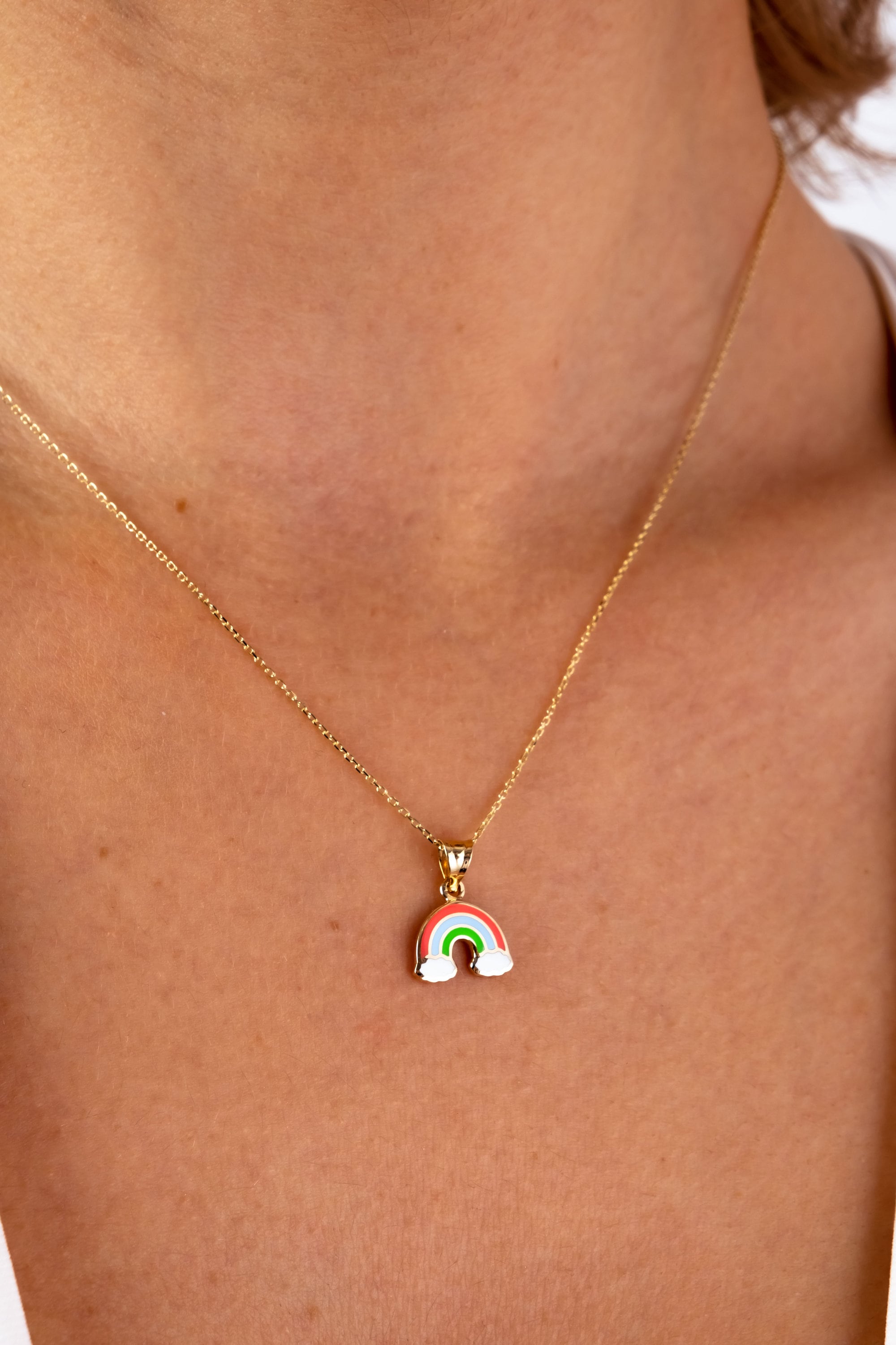 14K Gold Rainbow Necklace, Rainbow Pendant Necklace, Dainty Gold Necklace, Colorful Friendship Necklace, Pride Charm Choker, Gift For Her