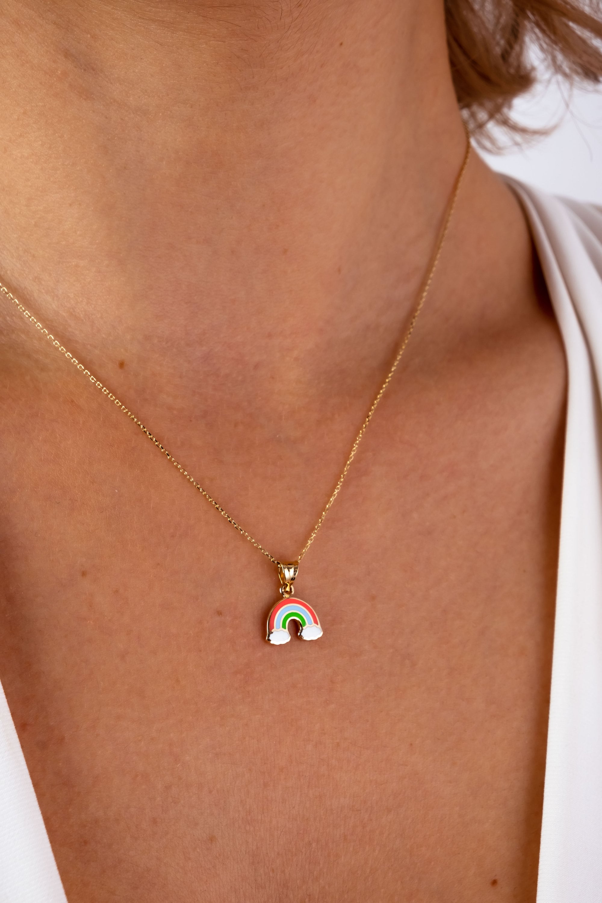 14K Gold Rainbow Necklace, Rainbow Pendant Necklace, Dainty Gold Necklace, Colorful Friendship Necklace, Pride Charm Choker, Gift For Her