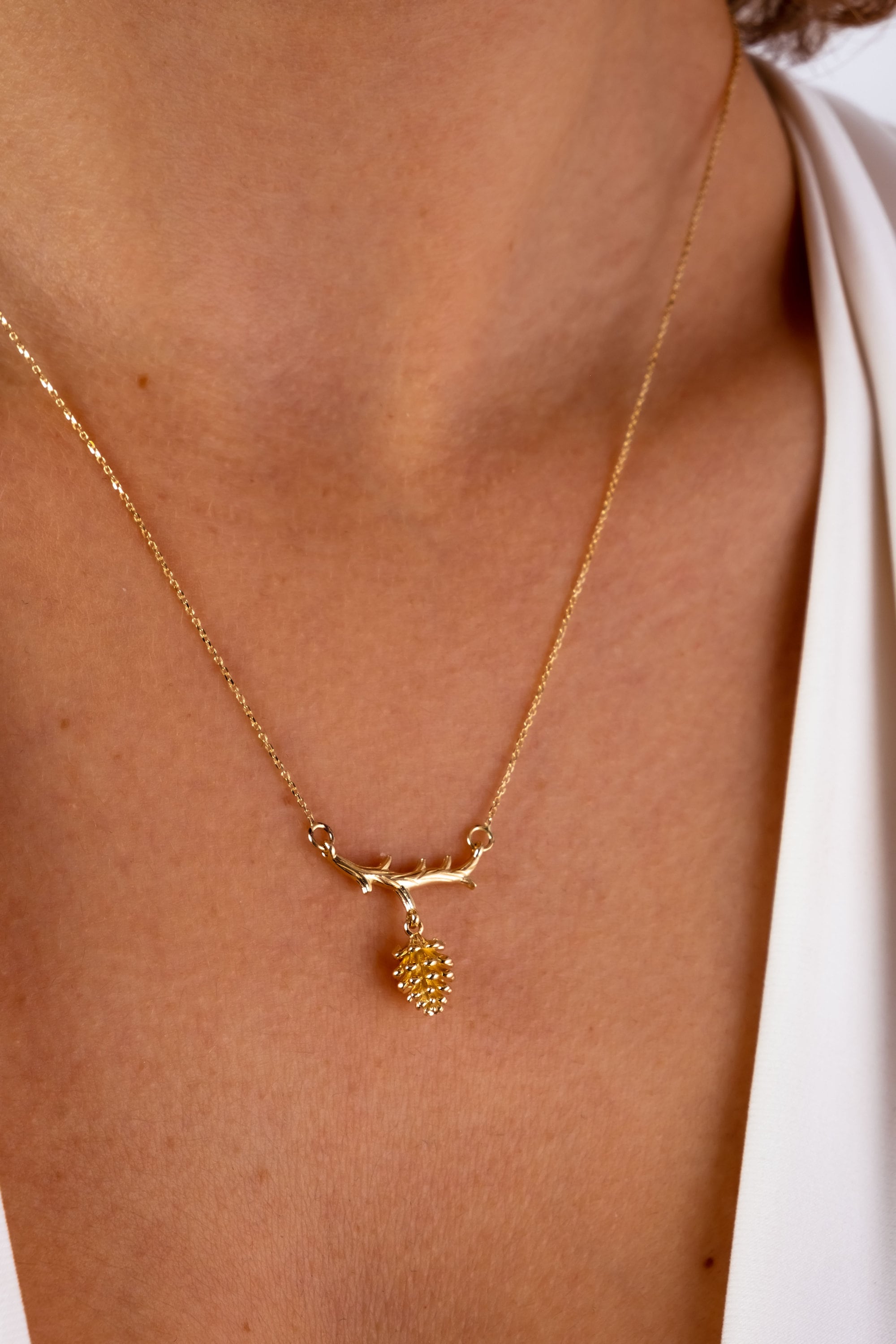 14K Solid Gold Pine Cone Necklace, Tree Charm Pendant, Chain Necklace, Delicate Pendant, Anniversary, Minimalist Gift For Her, Jewelry