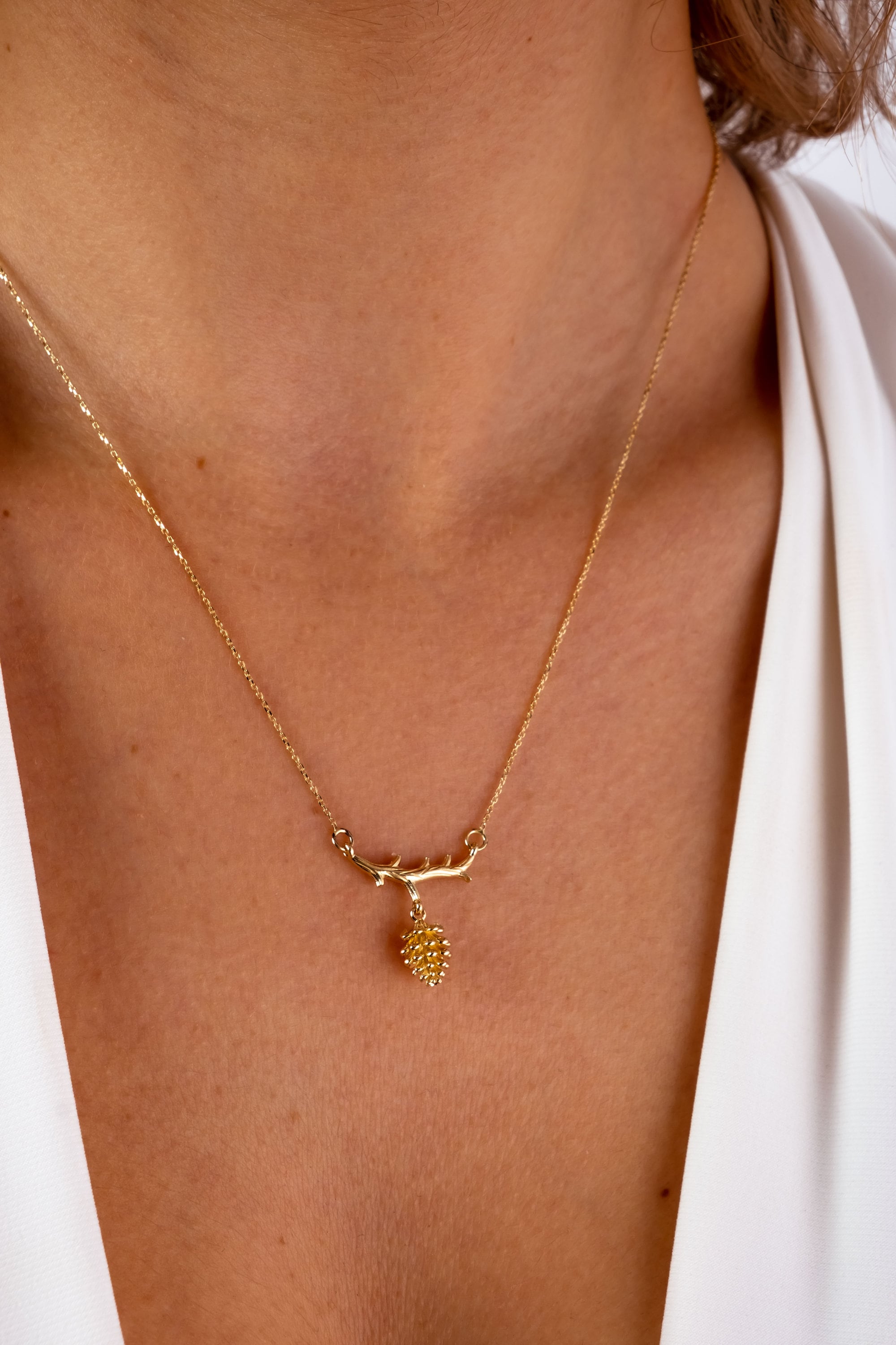 14K Solid Gold Pine Cone Necklace, Tree Charm Pendant, Chain Necklace, Delicate Pendant, Anniversary, Minimalist Gift For Her, Jewelry