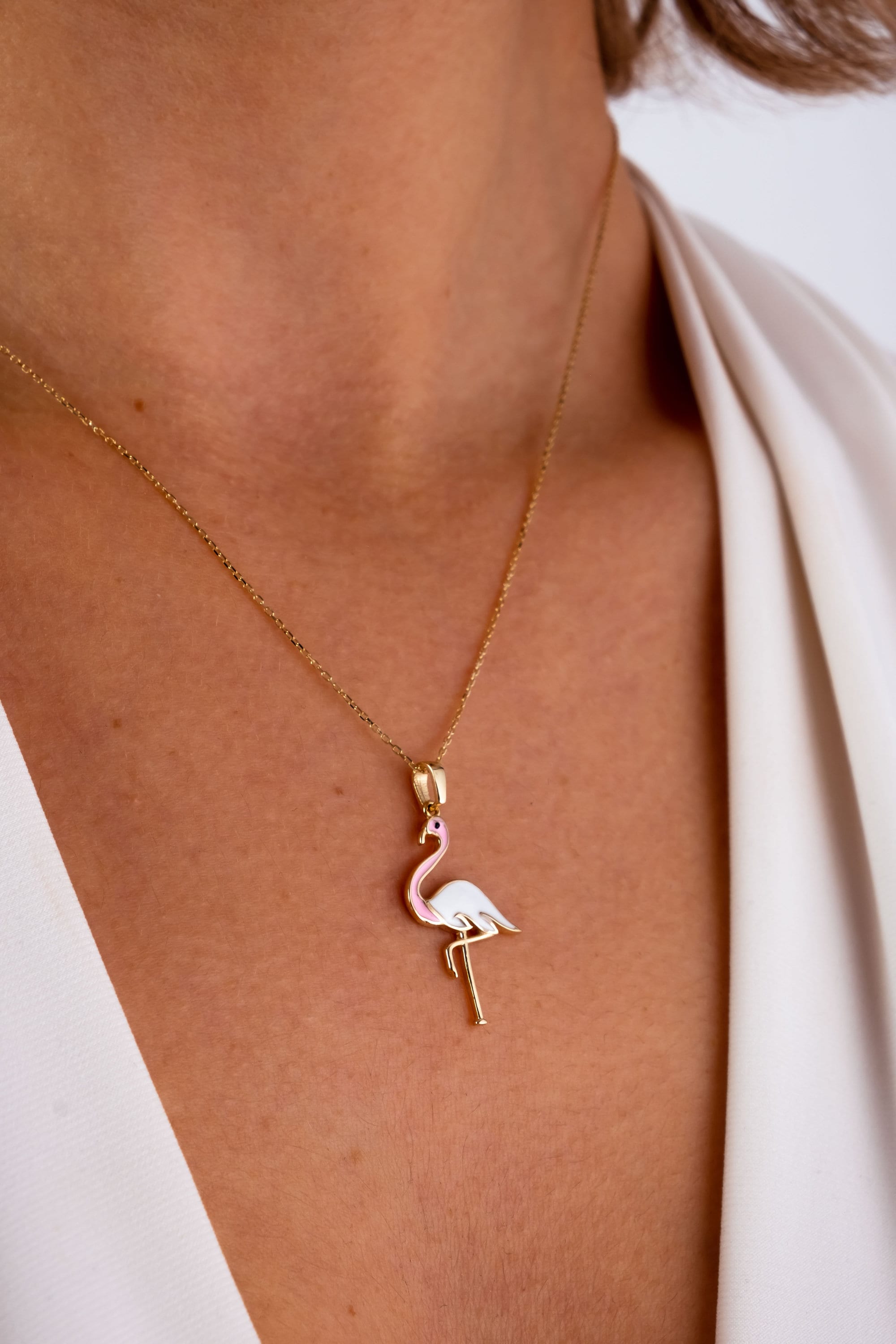 14K Gold Flamingo Necklace, Dainty Flamingo Pendant, Bird Charm Necklace, Minimalist Animal Charm Necklace, Dainty Necklace, Gift For Wife