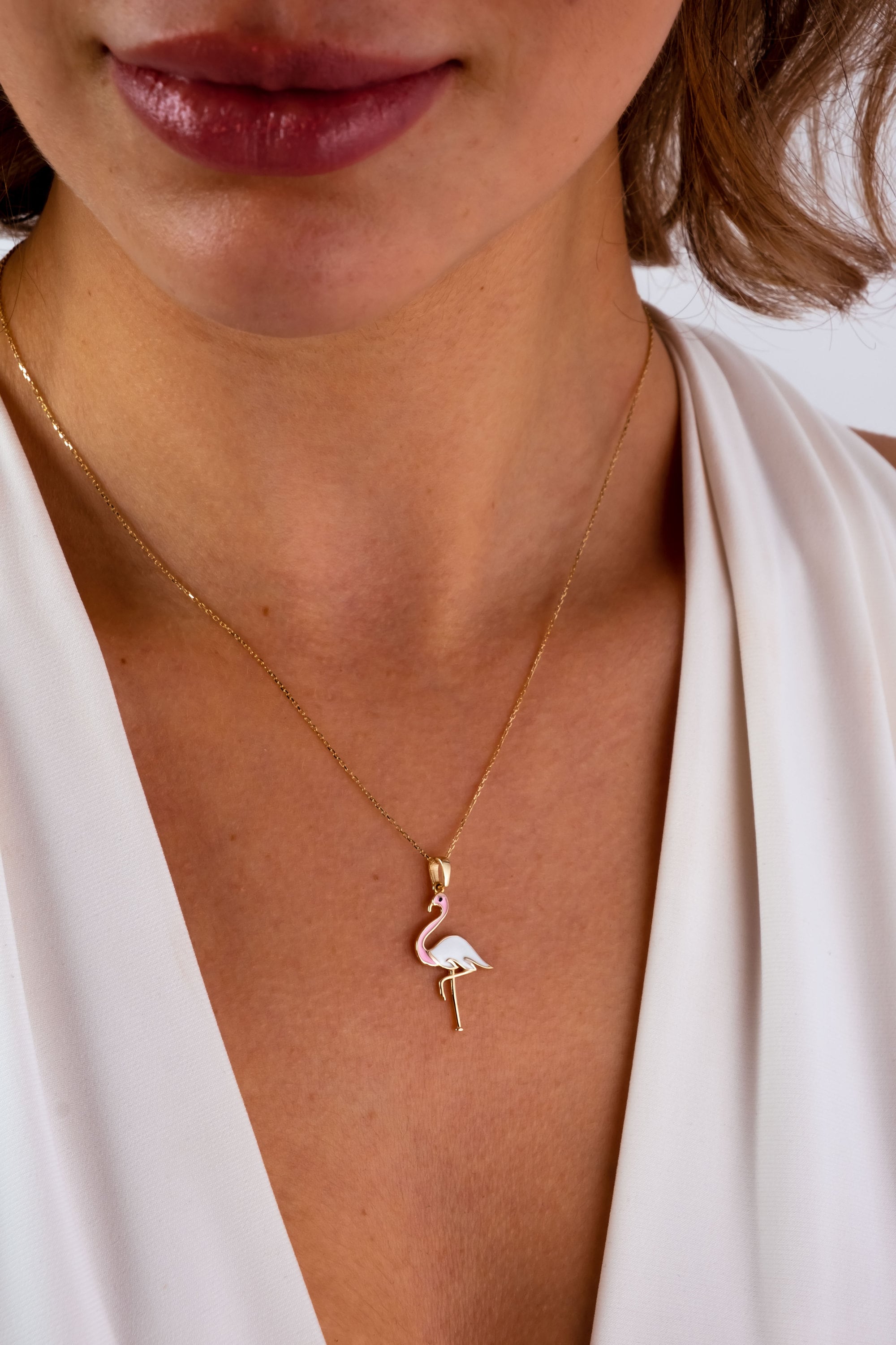 14K Gold Flamingo Necklace, Dainty Flamingo Pendant, Bird Charm Necklace, Minimalist Animal Charm Necklace, Dainty Necklace, Gift For Wife