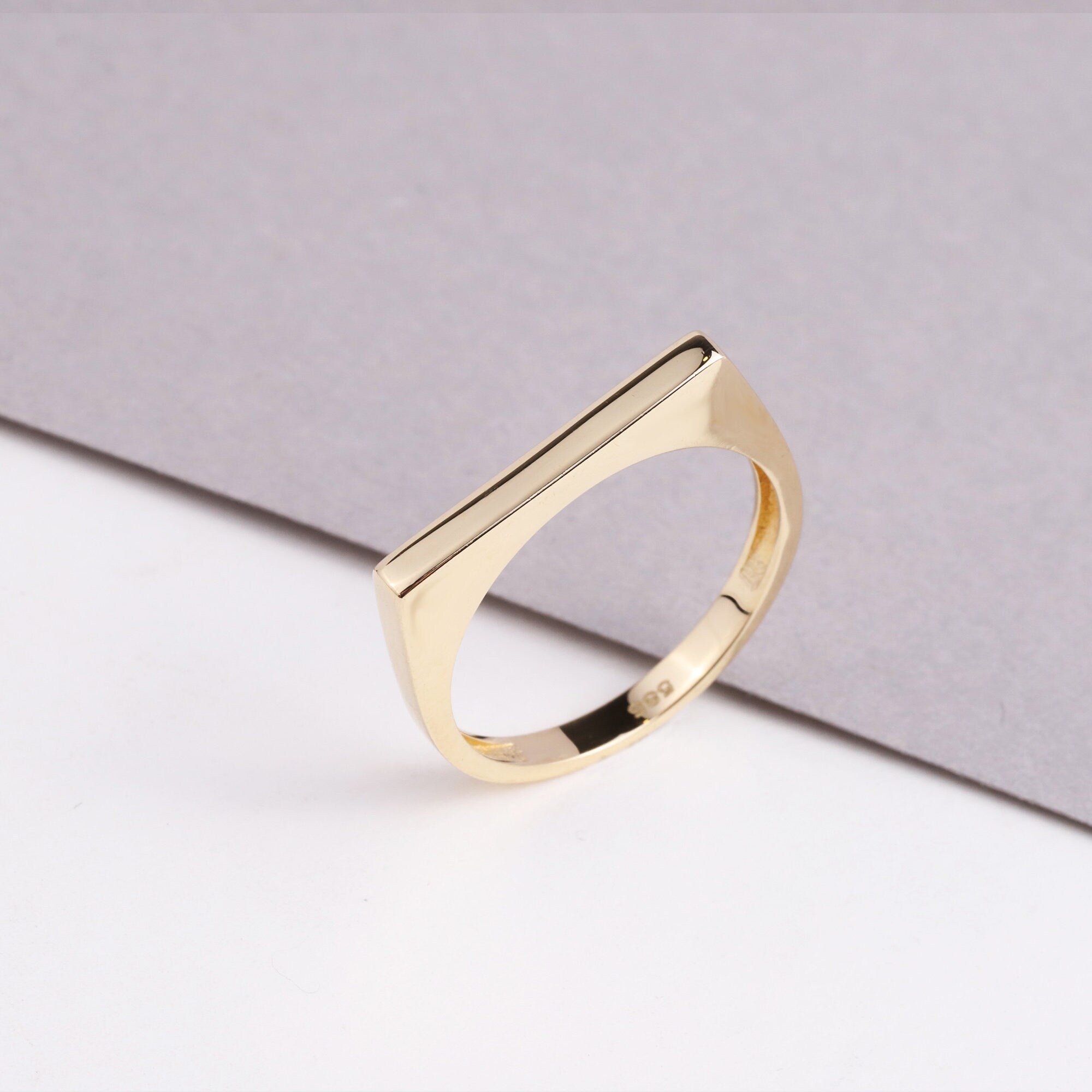 14K Gold Signet Bar Ring, Rectangle Signet Ring, Chevalier Ring, Signet Ring, Women Pinky Ring, Flat Bar Ring, Thin Stacking Ring Jewelry