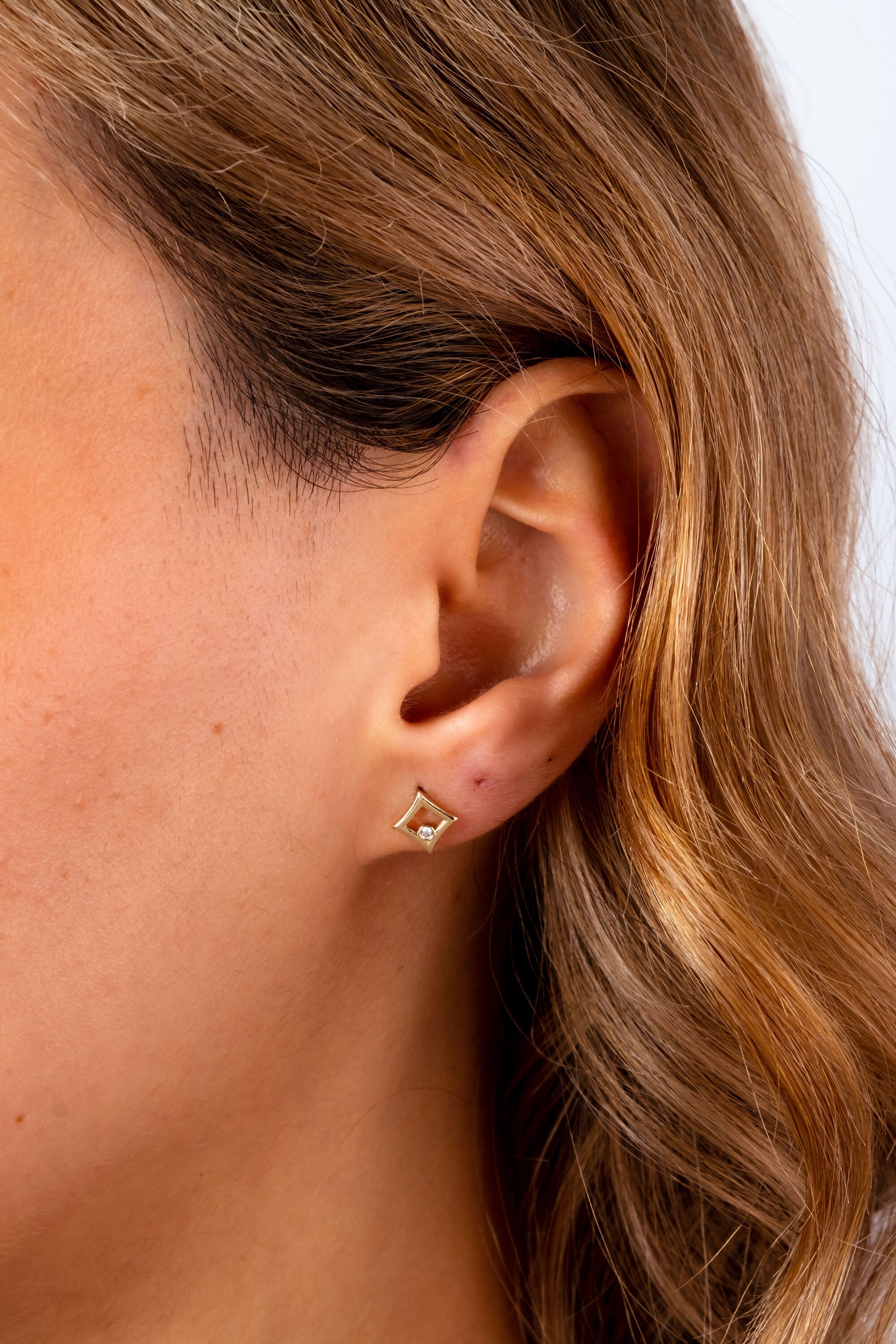 14K Gold Kite Stud Earrings, Helix Stud Earrings, Cz Diamond Gold Cartilage Stud, Minimalist Kite Piercing, Handmade Kite Stud, Gift For Her