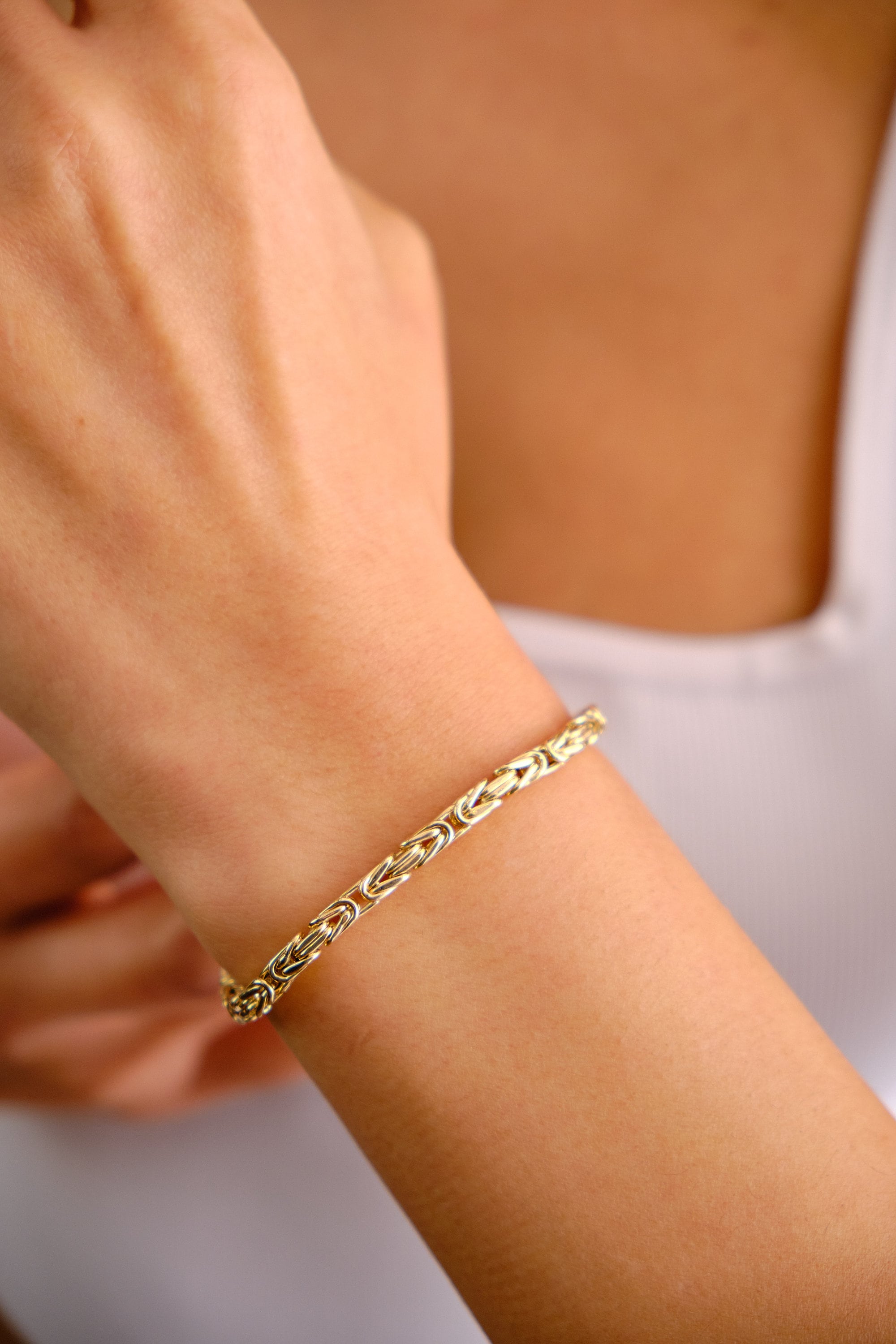 14K Gold Byzantine Chain Bracelet, 3.5MM Byzantine Gold Bracelet, King Byzantine Gold Chain, Byzantine Bali Bracelet, Men Women Bracelet