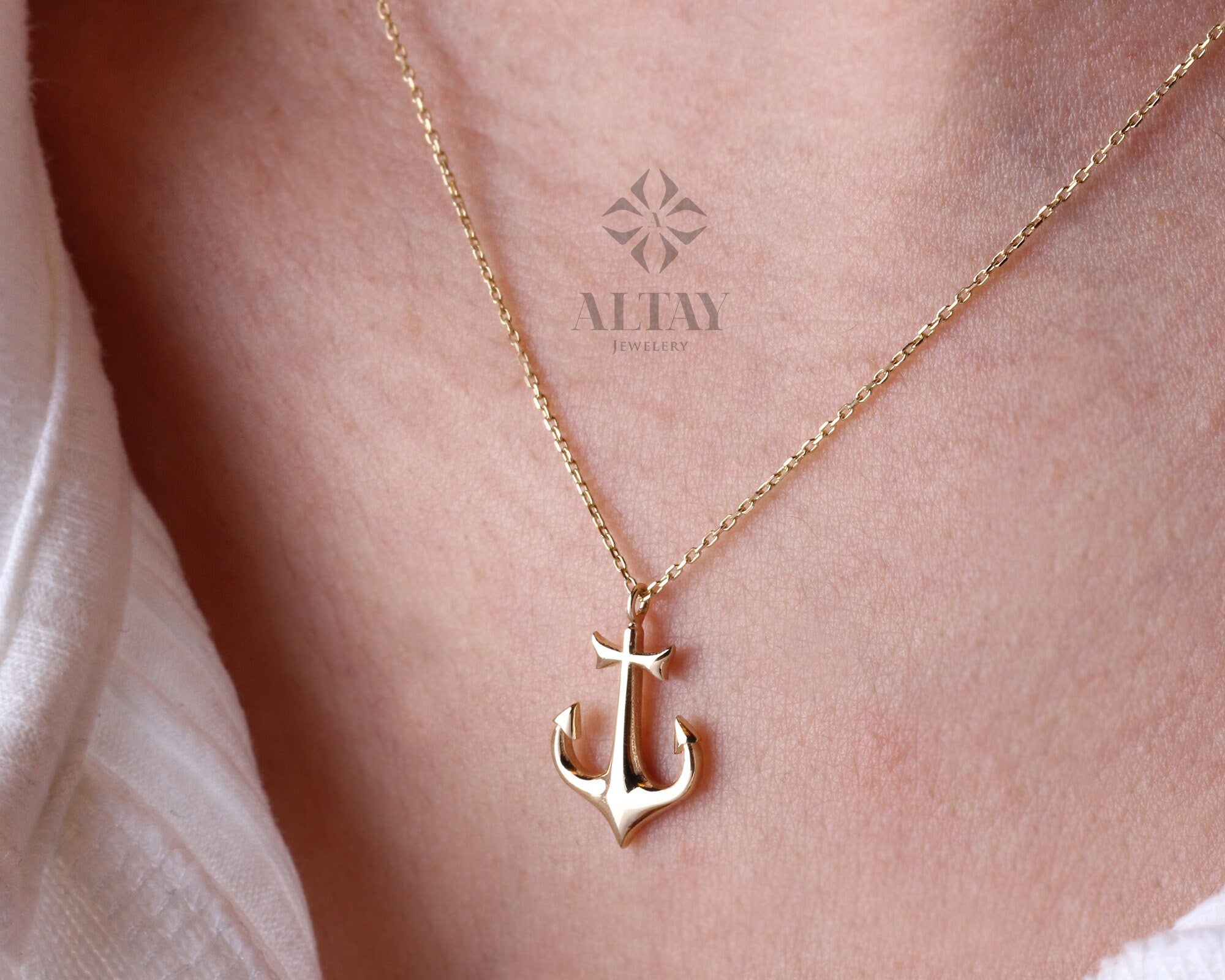 14K Gold Anchor Necklace, Tiny Gold Anchor Pendant, Anchor Choker Gold, Ship Anchor Charm, Women's Pendant, Birthday Gift For Her