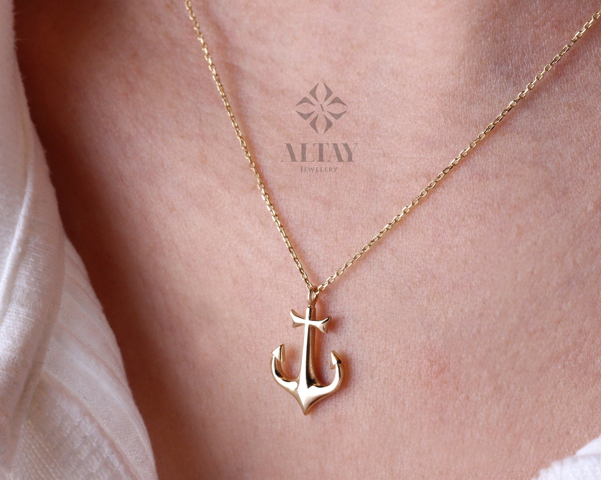 14K Gold Anchor Necklace, Tiny Gold Anchor Pendant, Anchor Choker Gold, Ship Anchor Charm, Women's Pendant, Graduation Gift For Her