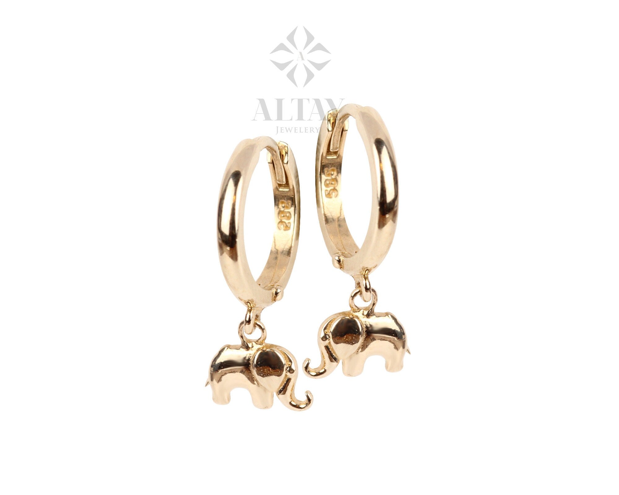 14K Solid Gold Elephant Earring, Huggie Gold Earring, Animal Hoop Gold Earring, Minimalist Hoop Earring, Good Fortune Symbol, Gift for Her