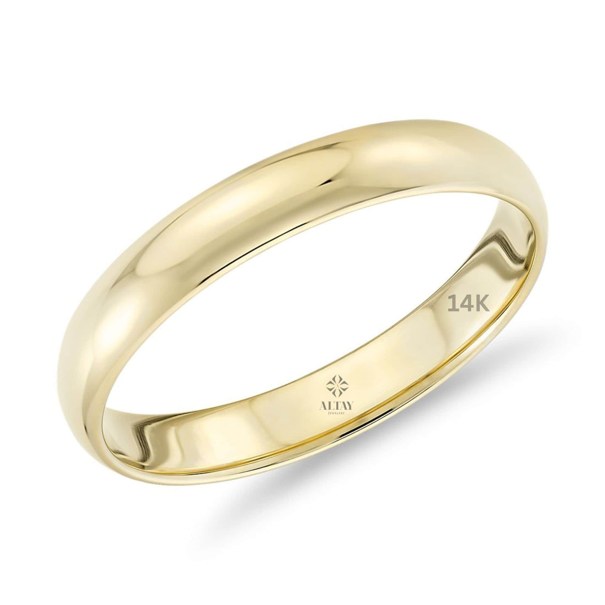 14K Gold Plain 3mm Wedding Band, Comfort Fit Polish Rounded, Unisex Ring, Gift For Her Him, Stackable Ring , Promise Ring, Engagement Ring