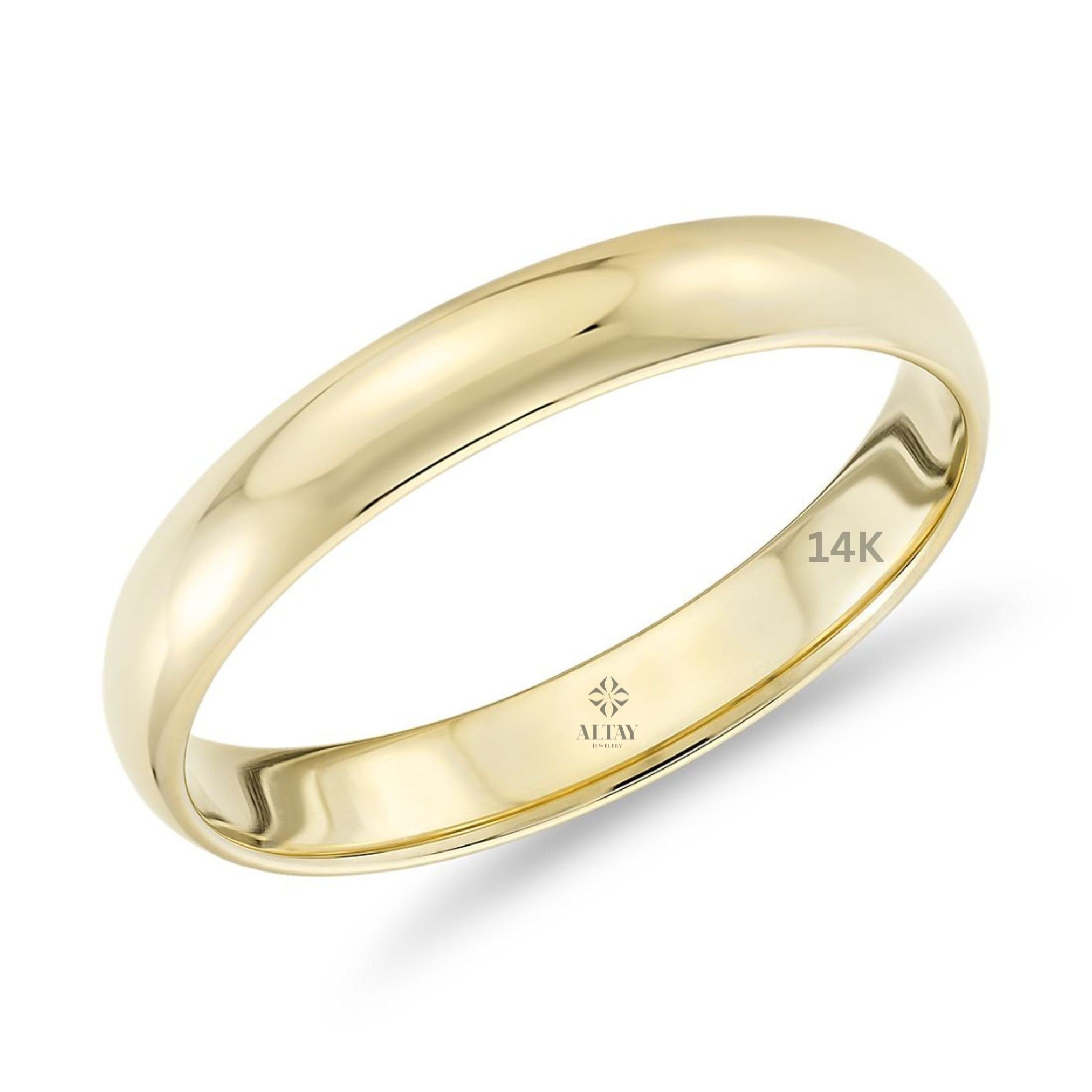 14K Gold Plain 3mm Wedding Band, Comfort Fit Polish Rounded, Unisex Ring, Gift For Her Him, Stackable Ring , Promise Ring, Engagement Ring