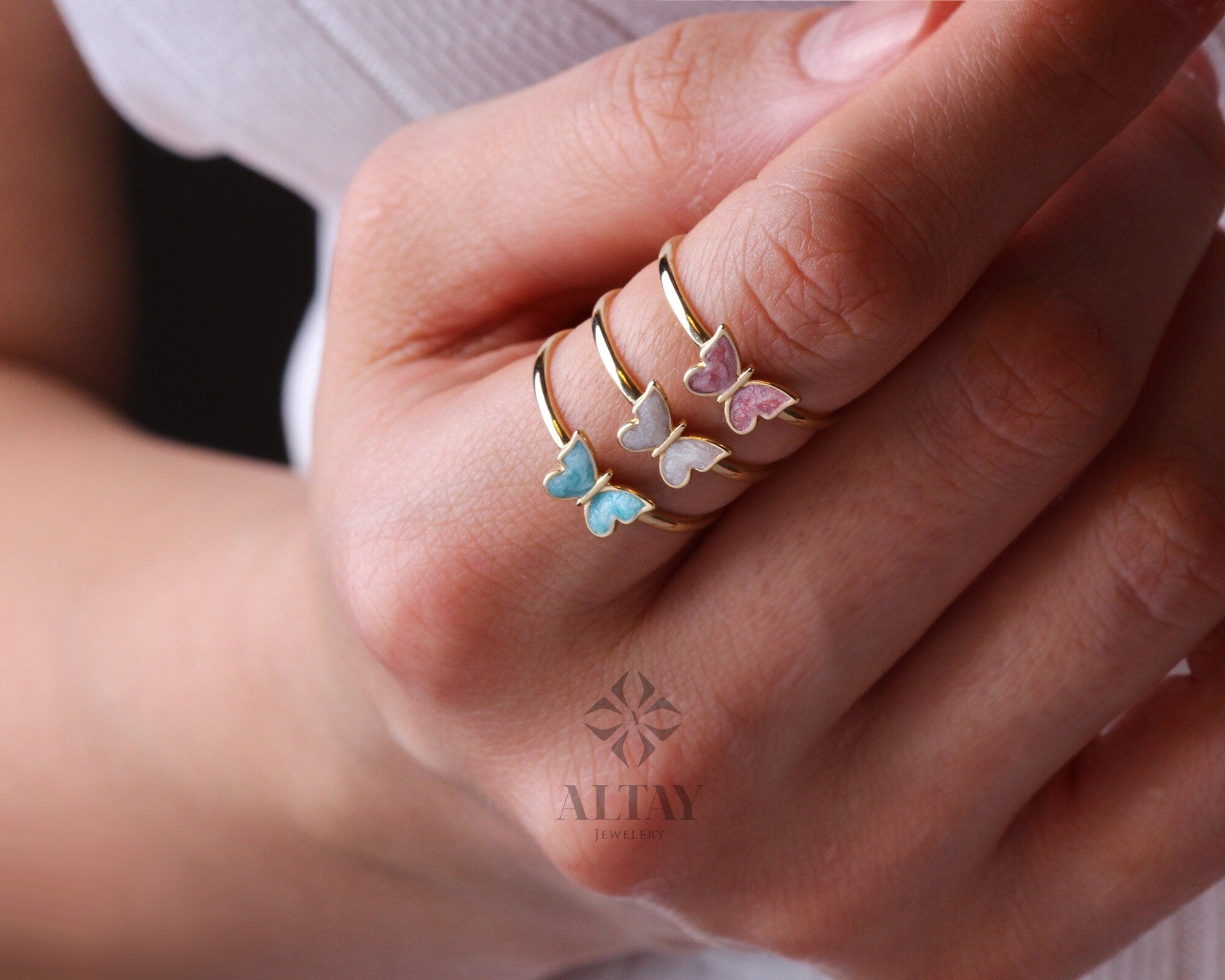14K Gold Butterfly Ring, Dainty Gold Stacking Ring, Statement Valentine's Day Ring, Minimalist Everyday Fine Jewelry, Gift for Her,