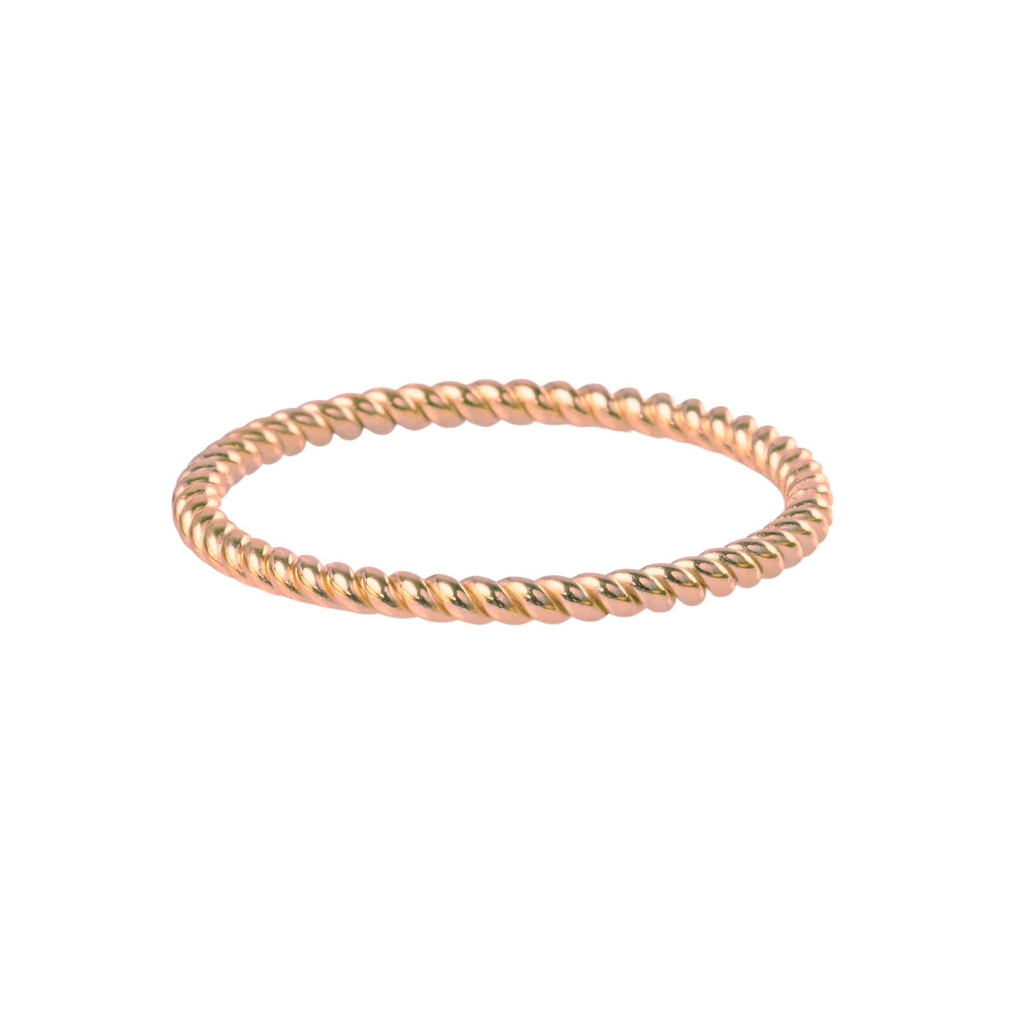 14K Solid Gold Twist Ring, Rope Style Twisted Gold Ring, Dainty Stacking Ring, Simple Delicate Stack Twist Ring, Thin Twist Wedding Band