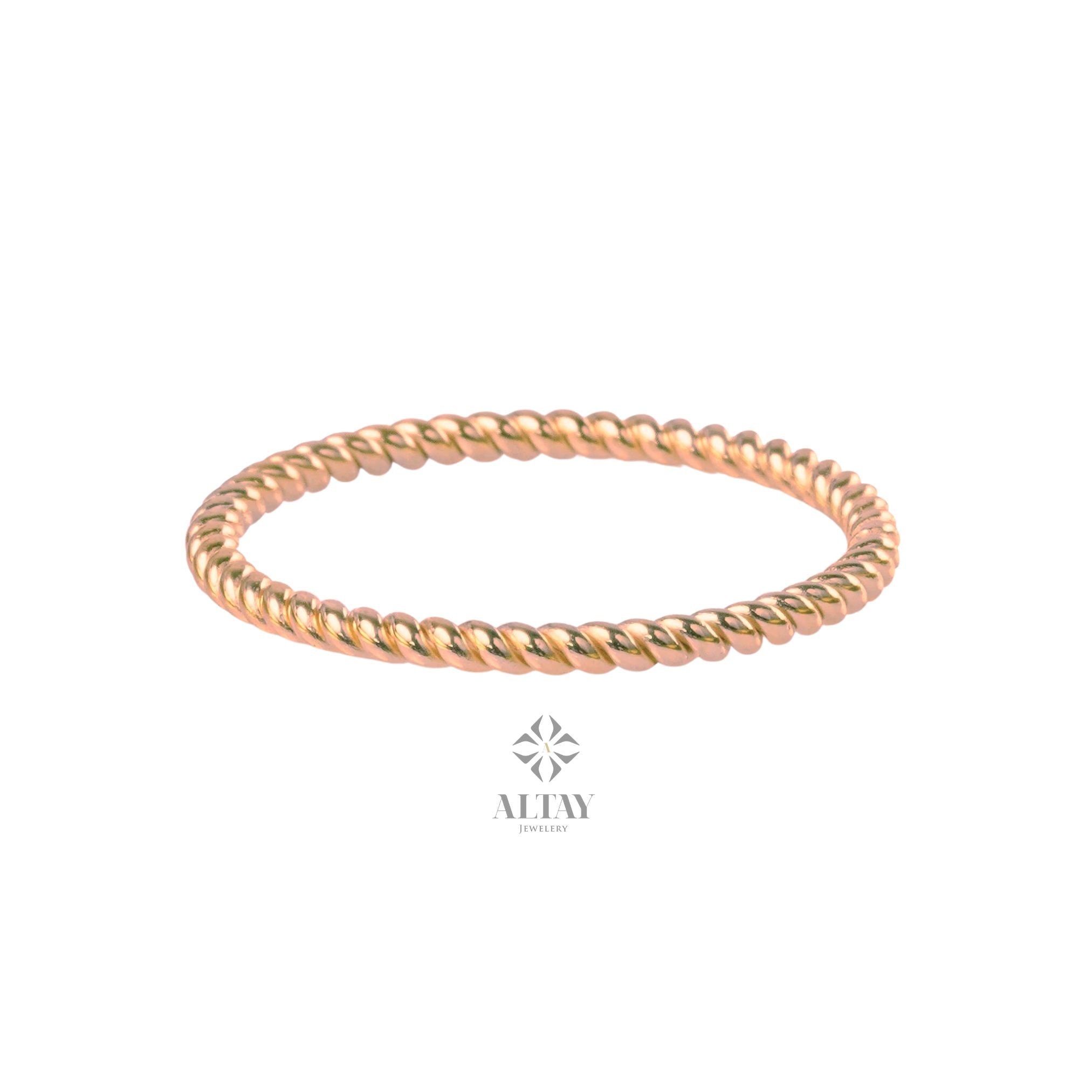 14K Gold Twist Ring, 1.5mm Twisted Rope Wedding Band Ring, Stacking Twist Ring, Minimalist Knuckle Ring, Gold Rope Ring, Thin Stacking Rings
