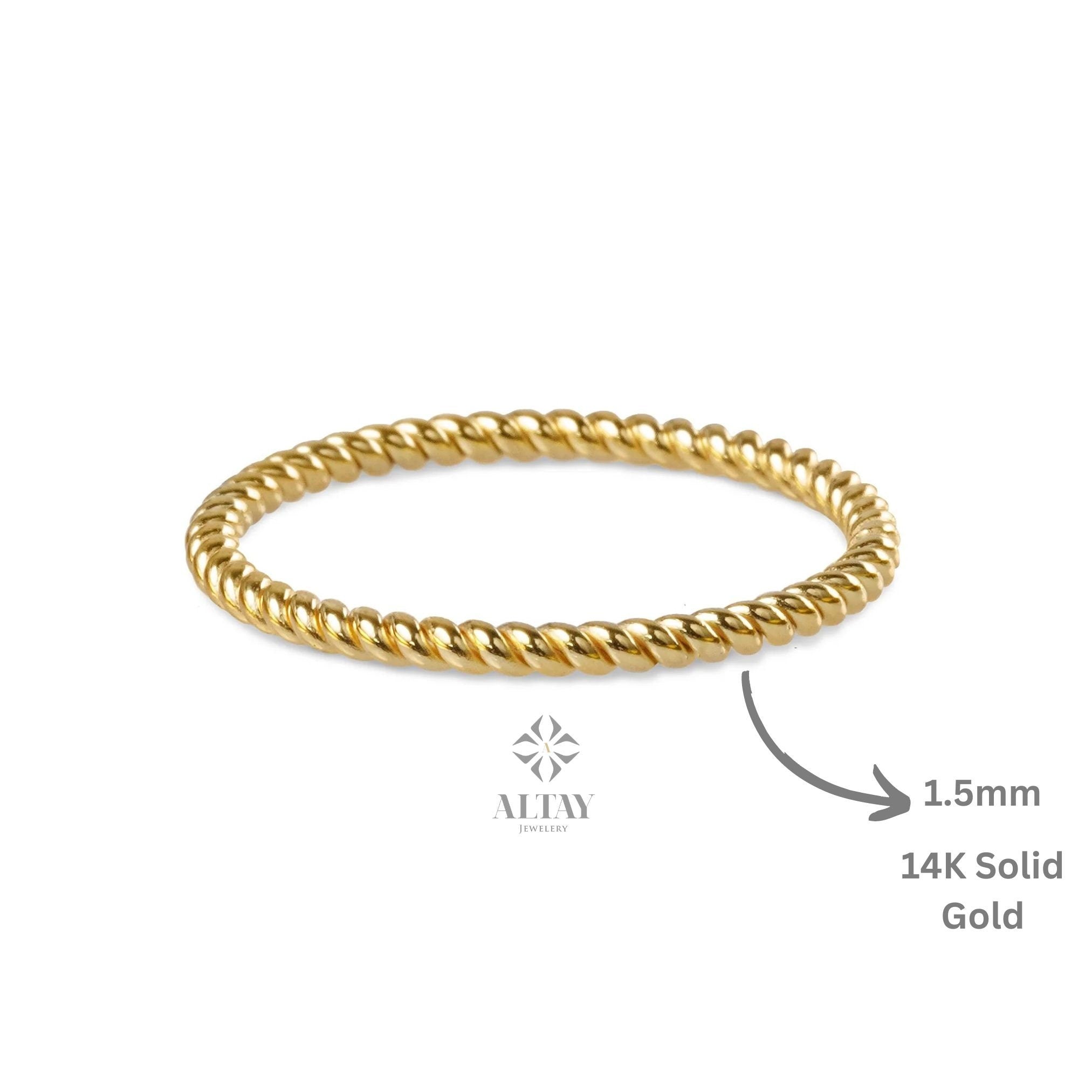 14K Gold Twist Ring, 1.5mm Twisted Rope Wedding Band Ring, Stacking Twist Ring, Minimalist Knuckle Ring, Gold Rope Ring, Thin Stacking Rings