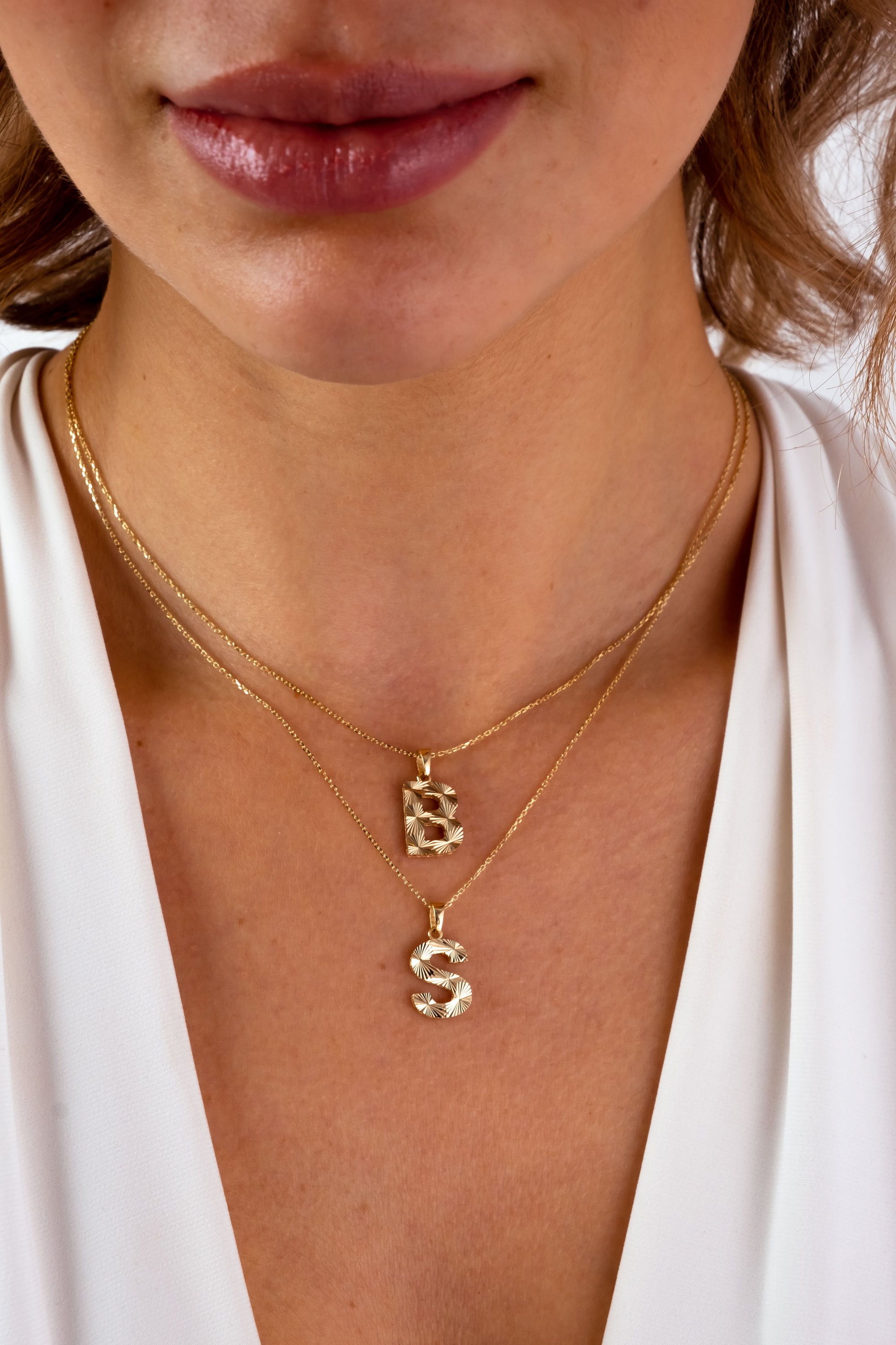 14K Gold Initial Necklace, Textured Initial Pendant, Personalized Necklace, Custom Necklace, Gold Initial Charm, Personalized Gift