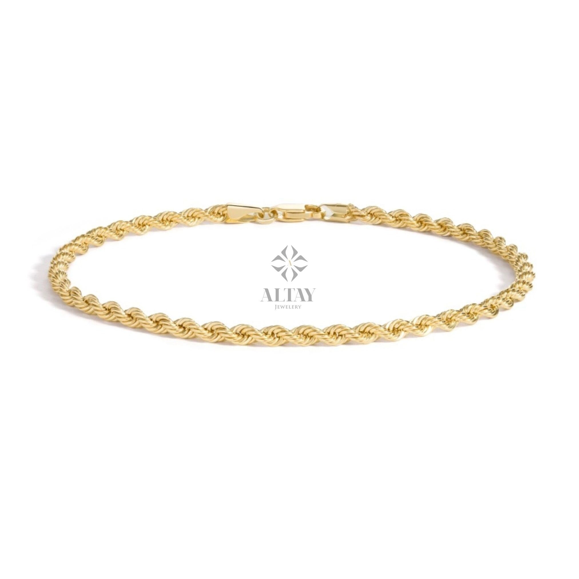 14K Gold Rope Chain Bracelet, Twisted Rope Chain Bracelet, Gold Rope Bracelet, Gold Chain Bracelet, Dainty Gold Women Men Rope Bracelet