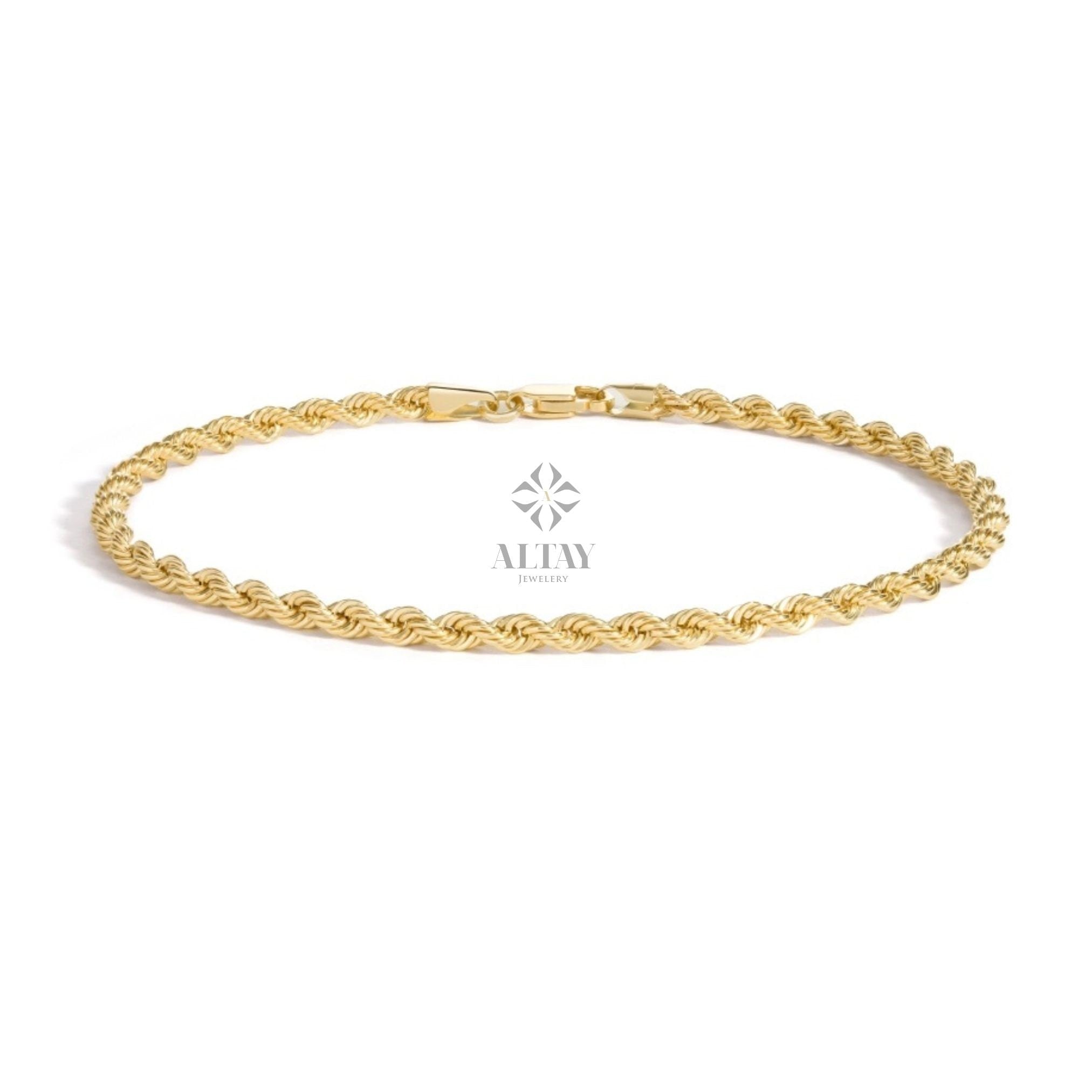 14K Gold Rope Chain Bracelet, 5mm Twisted Rope Chain Bracelet, Gold Rope Bracelet, Gold Chain Bracelet, Dainty Gold Women Men Rope Bracelet