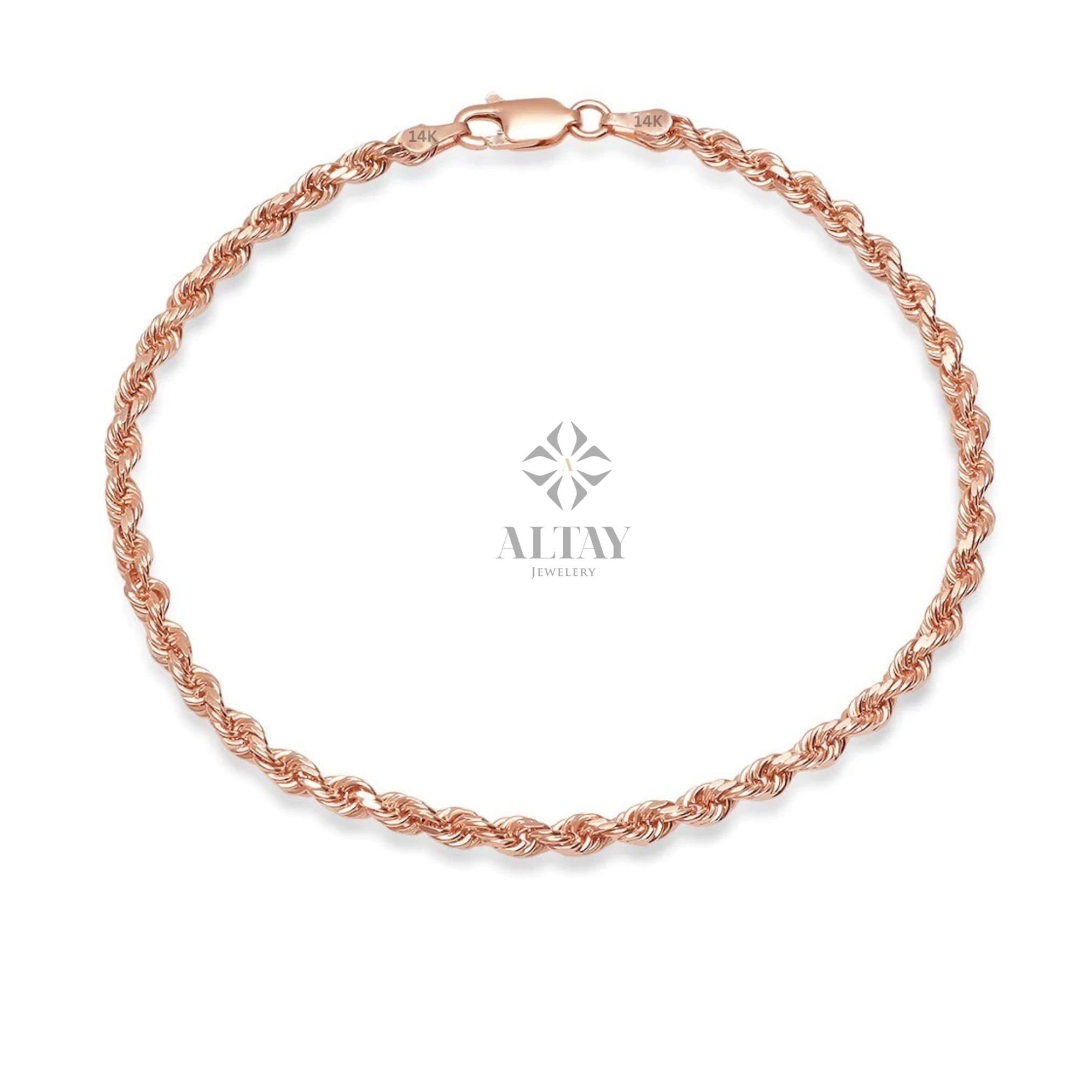 14K Gold Rope Chain Bracelet, Twisted Rope Chain Bracelet, Gold Rope Bracelet, Gold Chain Bracelet, Dainty Gold Women Men Rope Bracelet