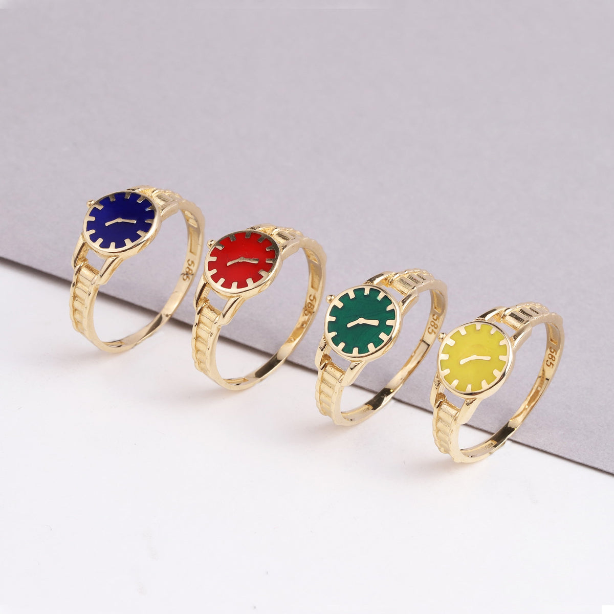 14K Gold Watch Ring, Round Clock Ring