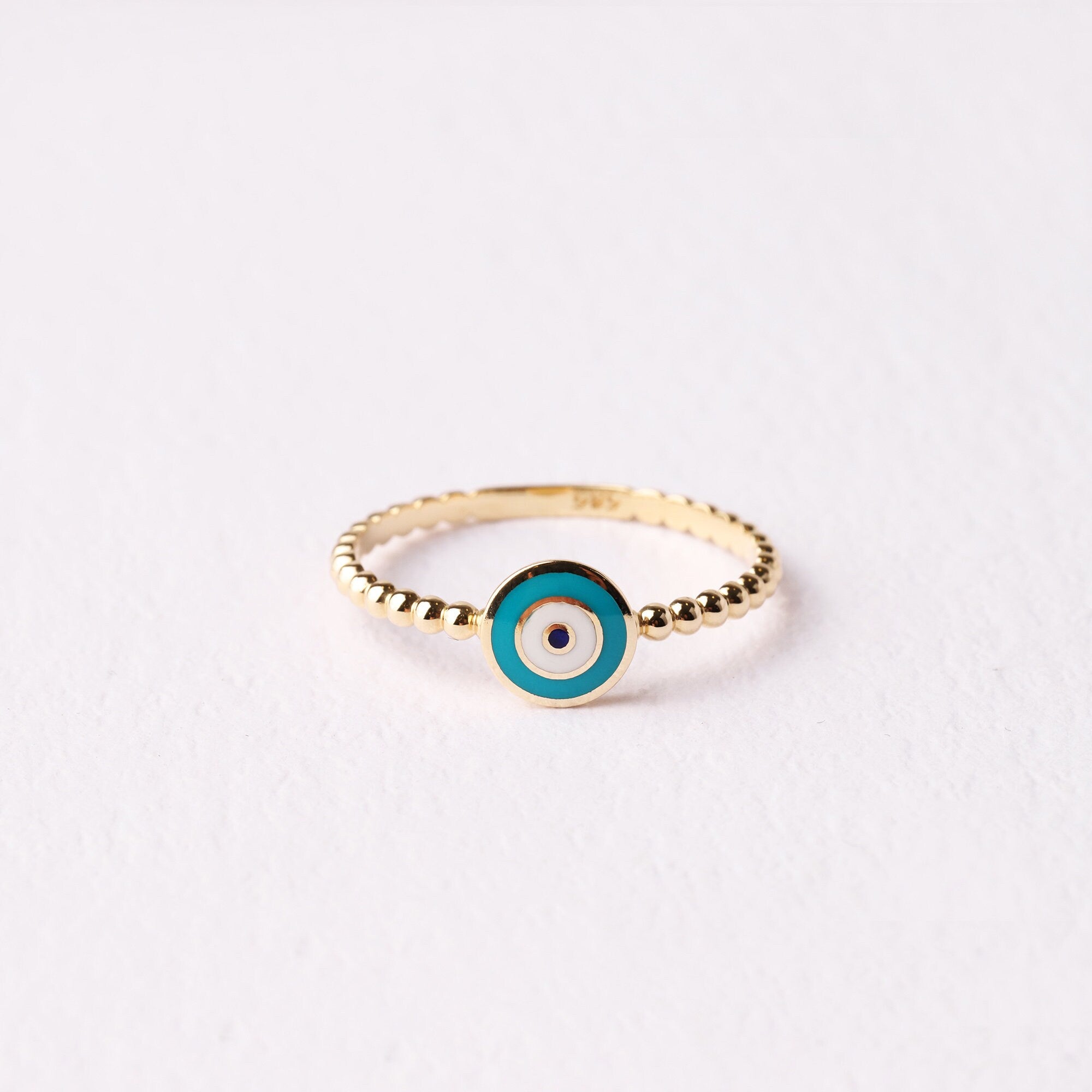14K Gold Evil Eye Ring, Mini Evil Eye Stackable Ring, Good Luck Ring, Dainty Ring, Gift For Her, Minimal Ring, Protection Sign