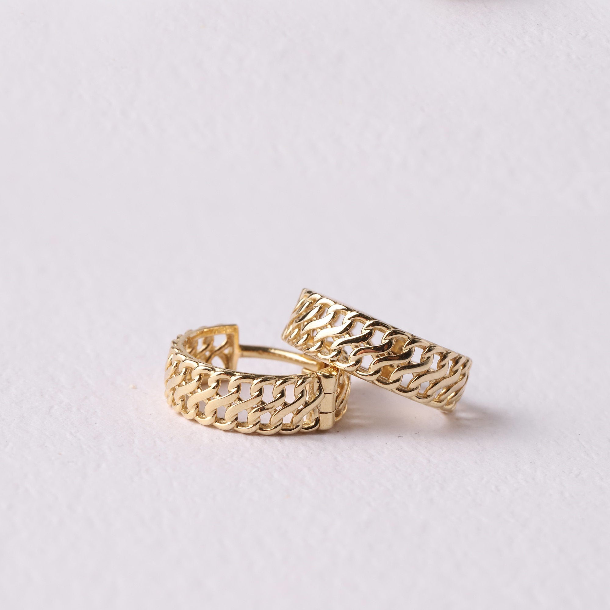 14K Gold Vienna Hoop Earrings, Vienna Hoop Earrings, Small Hoop Earrings, Huggie Hoop, Armoured Chain Hoop, Chunky Gold Hoop, Gift For Her