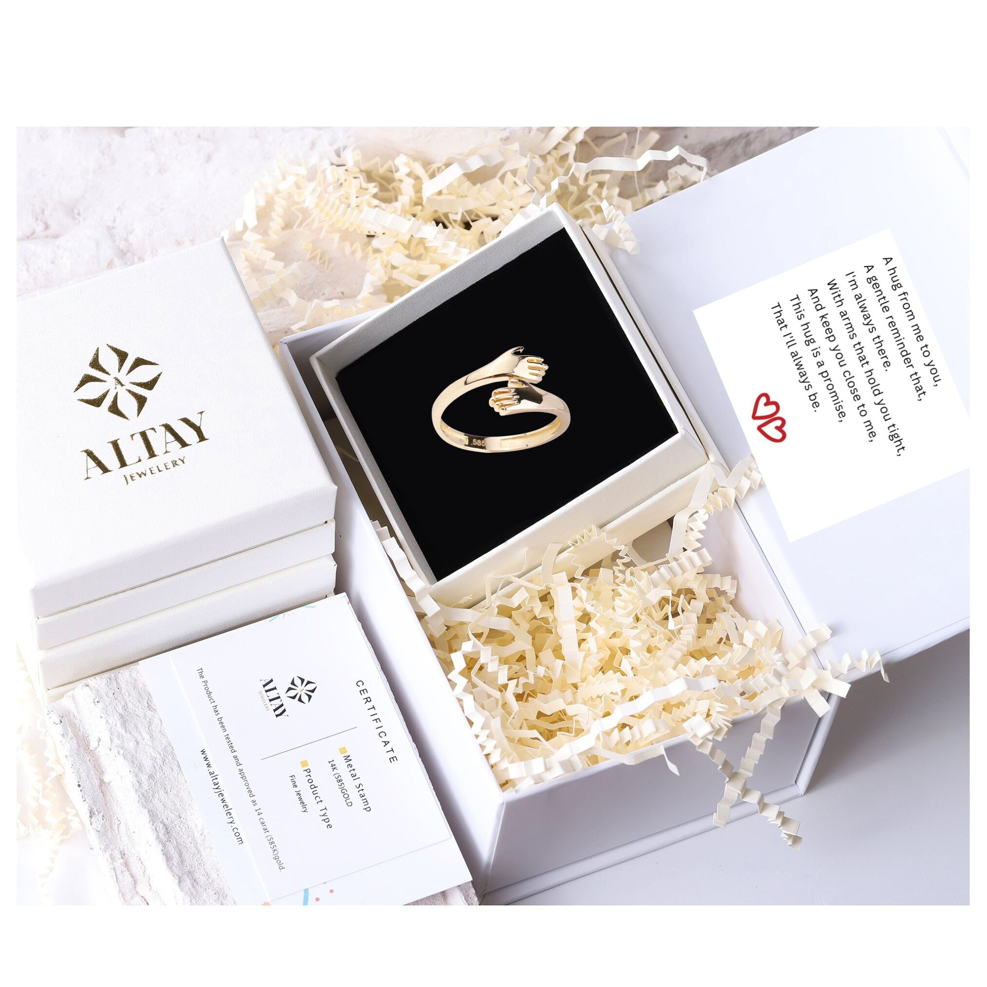 14K Gold Hug Ring, Engraved Love Hugging Hands Ring, Dainty Hug Gold Ring, Couple Love Hugging, Simple Handmade Ring, Two Hand Custom Ring