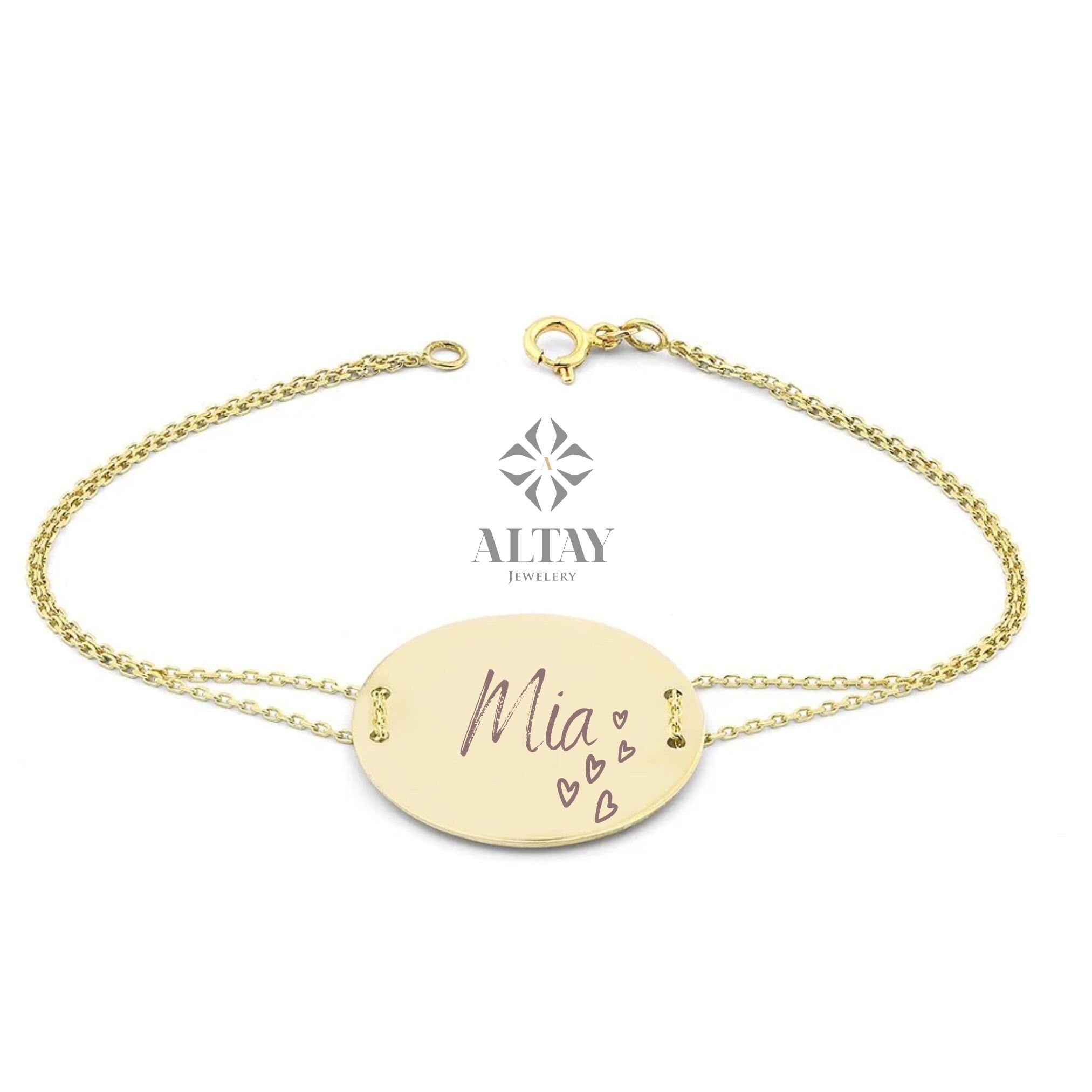 14K Gold Custom Name Bracelet, Engraved Number Bracelet, Personalized Initial Disc Bracelet, ID Bracelet, Disk Tag Friendship Bracelet