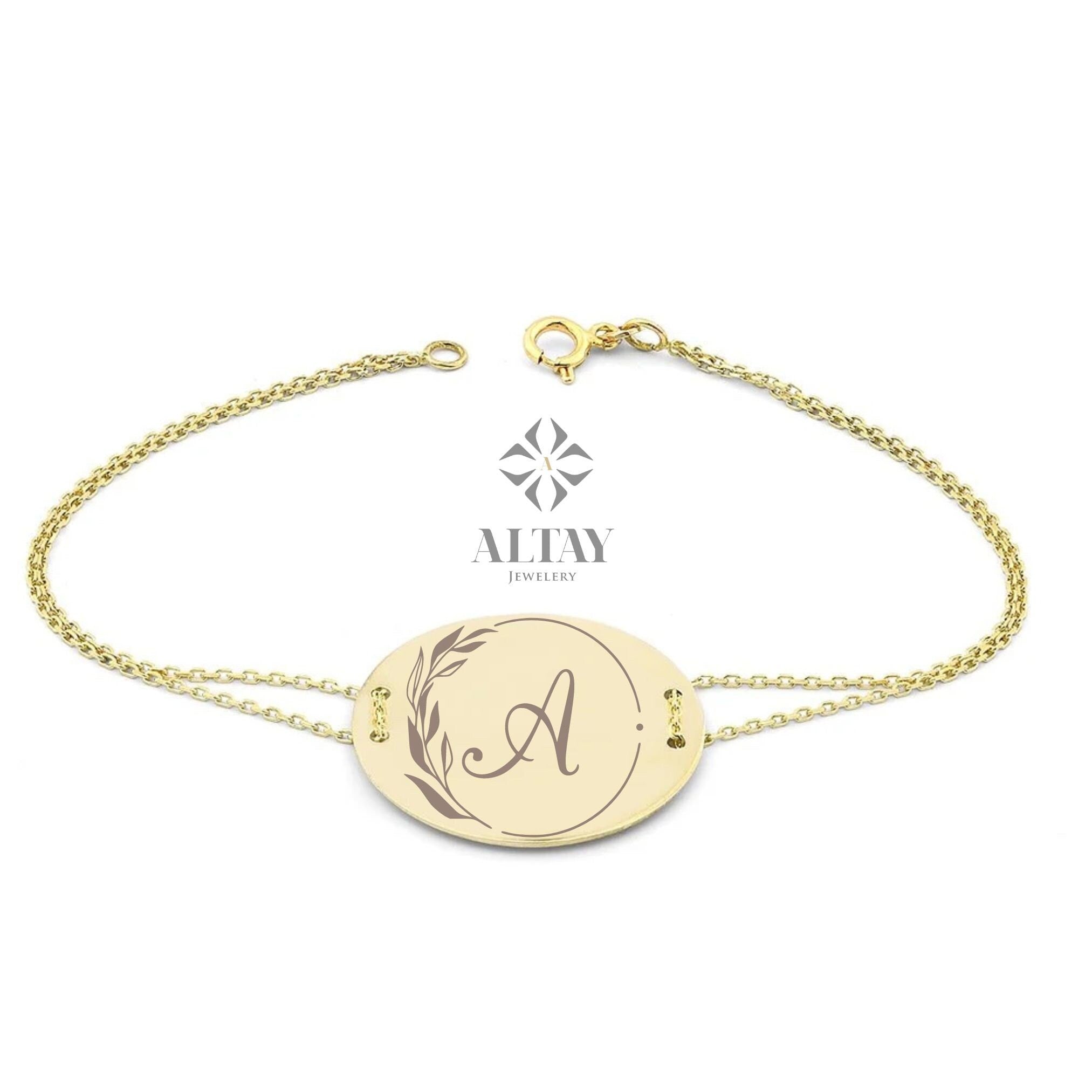 14K Gold Custom Name Bracelet, Engraved Number Bracelet, Personalized Initial Disc Bracelet, ID Bracelet, Disk Tag Friendship Bracelet