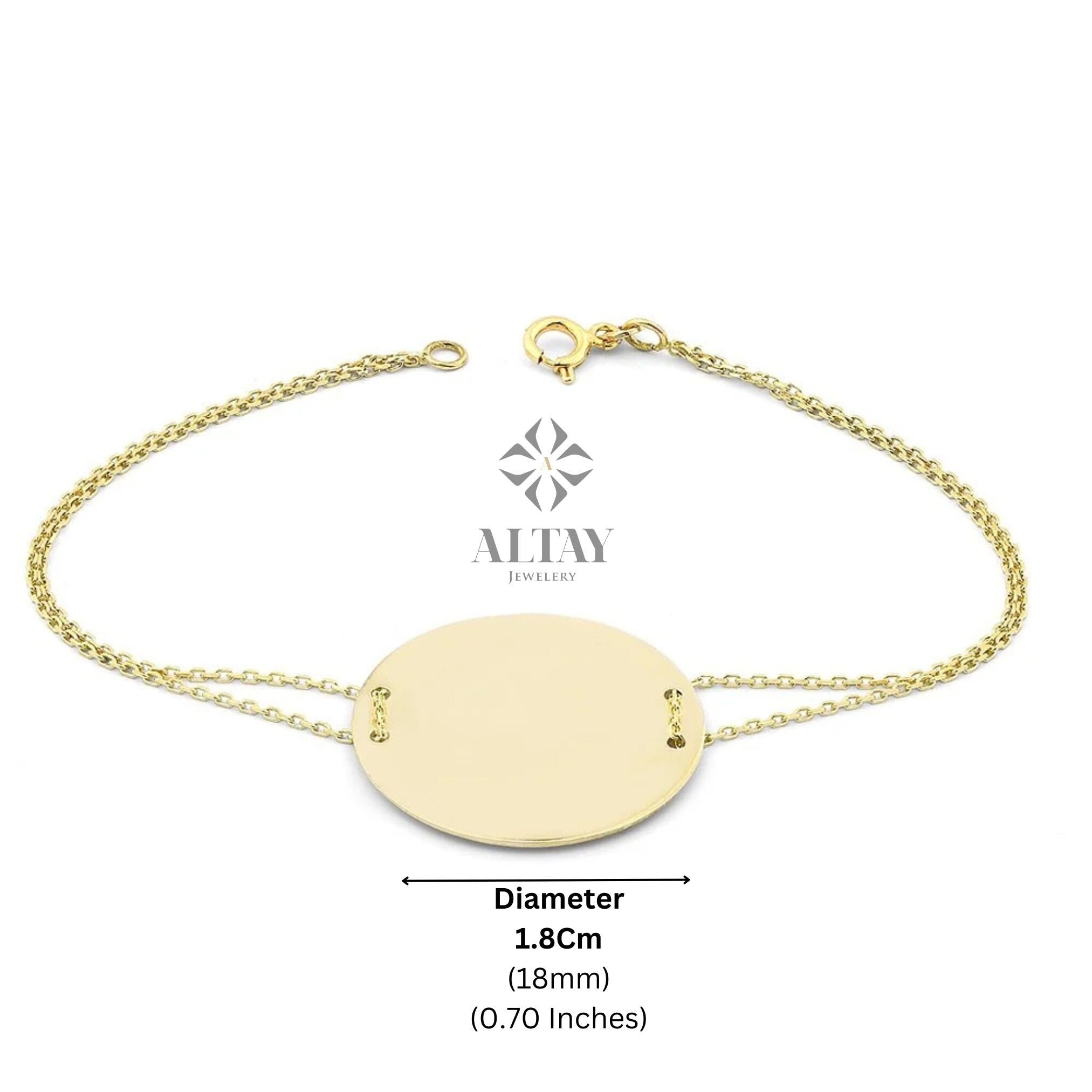 14K Gold Custom Name Bracelet, Engraved Number Bracelet, Personalized Initial Disc Bracelet, ID Bracelet, Disk Tag Friendship Bracelet