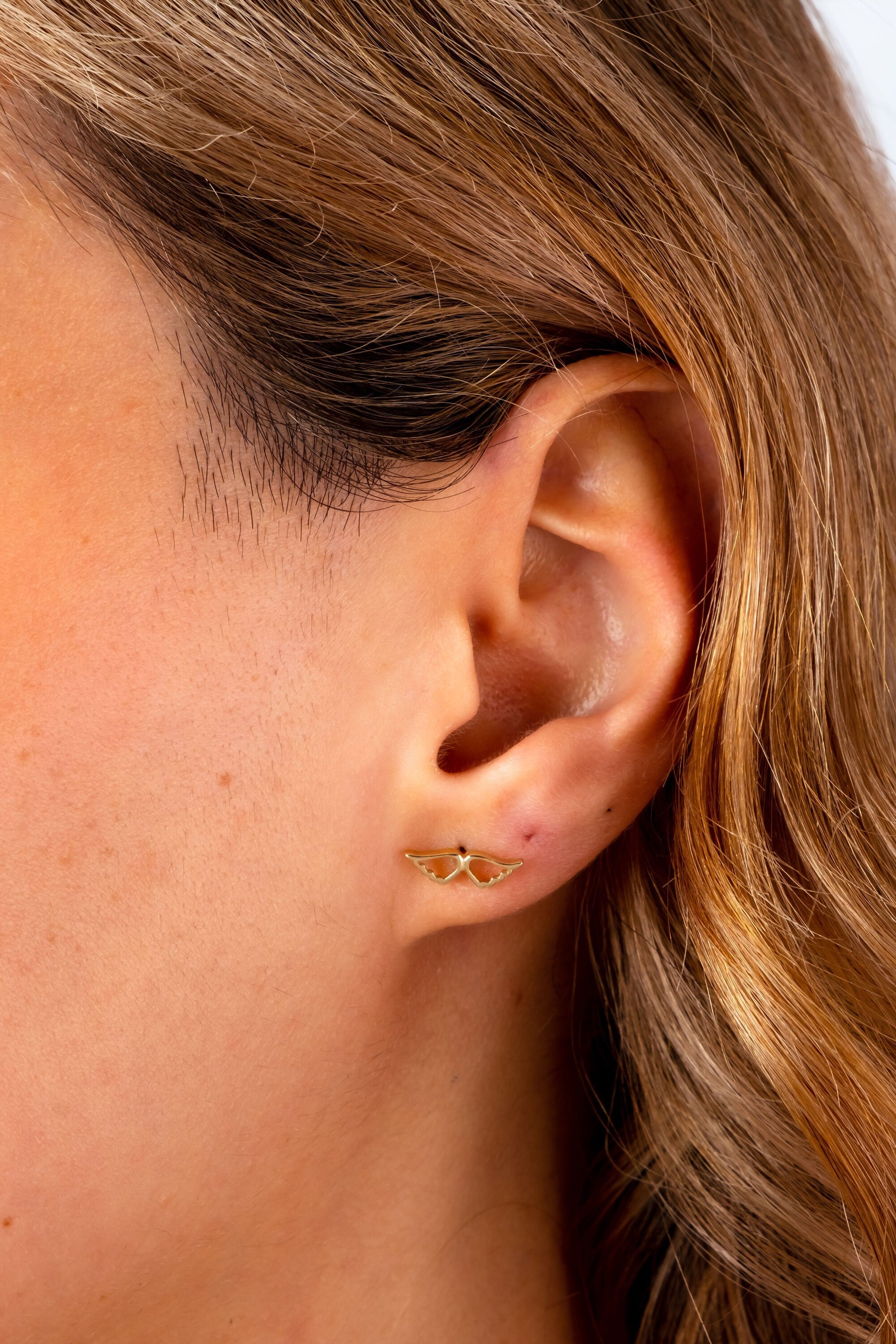 14K Gold Angel Wings Stud Earrings, Wings Stud Earrings, Gold Cartilage Stud, Minimalist Wings Piercing, Handmade Wing Stud, Gift For Her