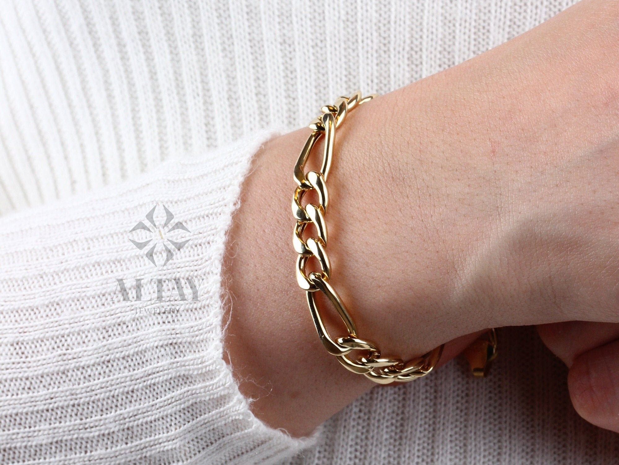 14K Solid Gold Figaro Mariner Chain Bracelet, 8mm Layering Chain, Gift For Her Him, Minimal Fashion Bracelet, Unisex Chain, Delicate Modern
