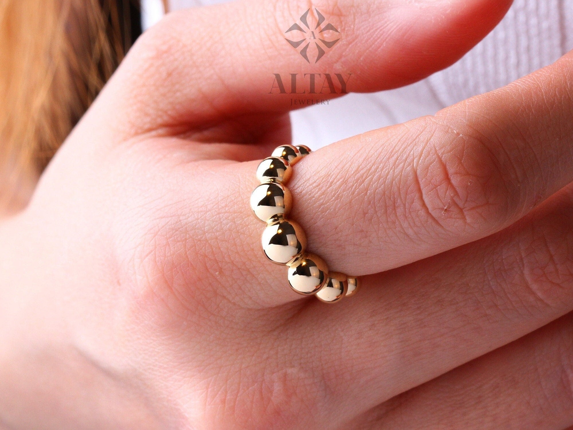 14K Gold Bead Ring, 14K Wedding Band, Bead Band, Beaded Gold Ring, Minimalist 14K Gold Bead Ring, Dainty Ring, Stacking Ring, Wedding Ring