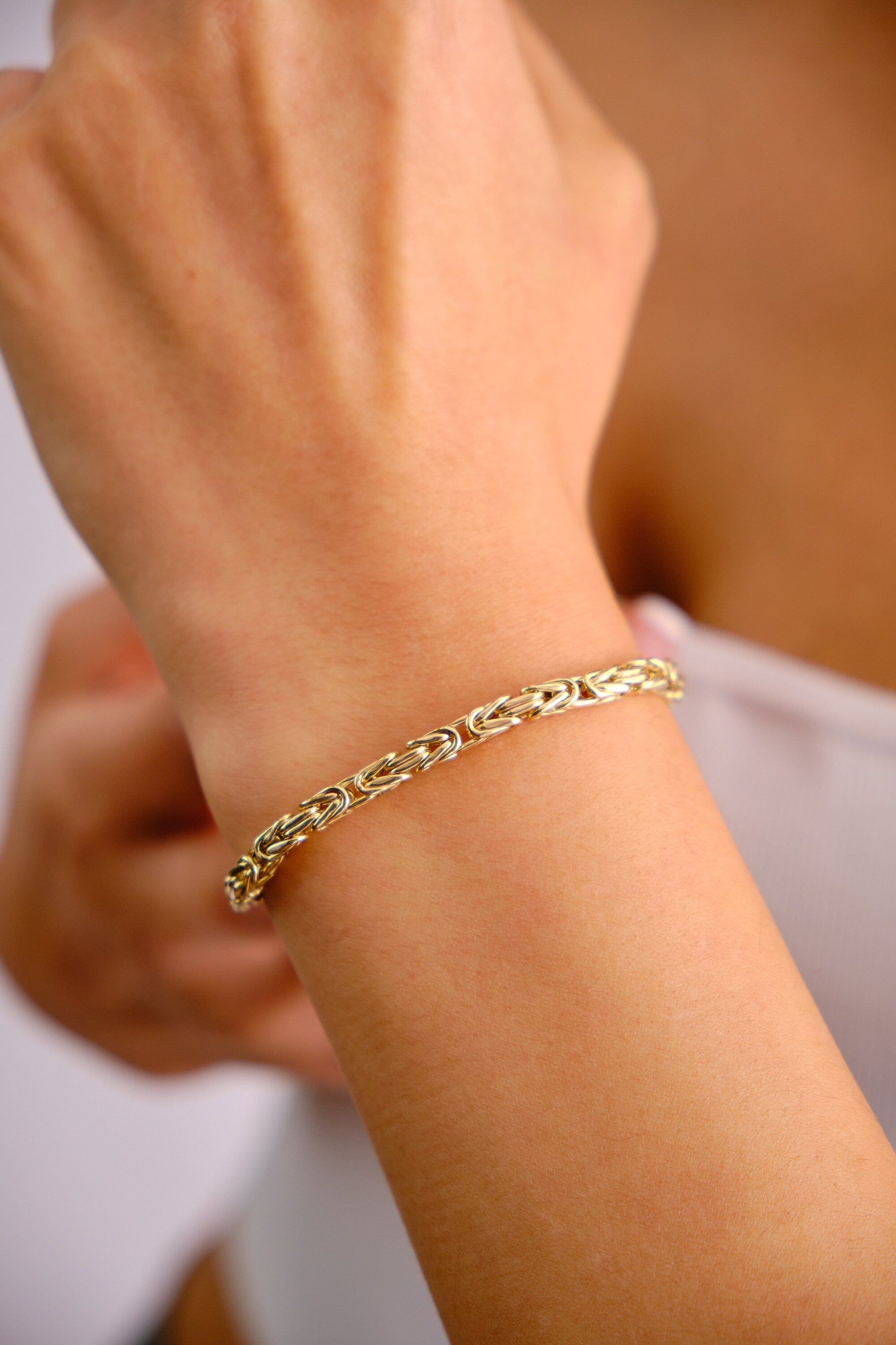 14K Gold Byzantine Chain Bracelet, 3.5MM Byzantine Gold Bracelet, King Byzantine Gold Chain, Byzantine Bali Bracelet, Men Women Bracelet