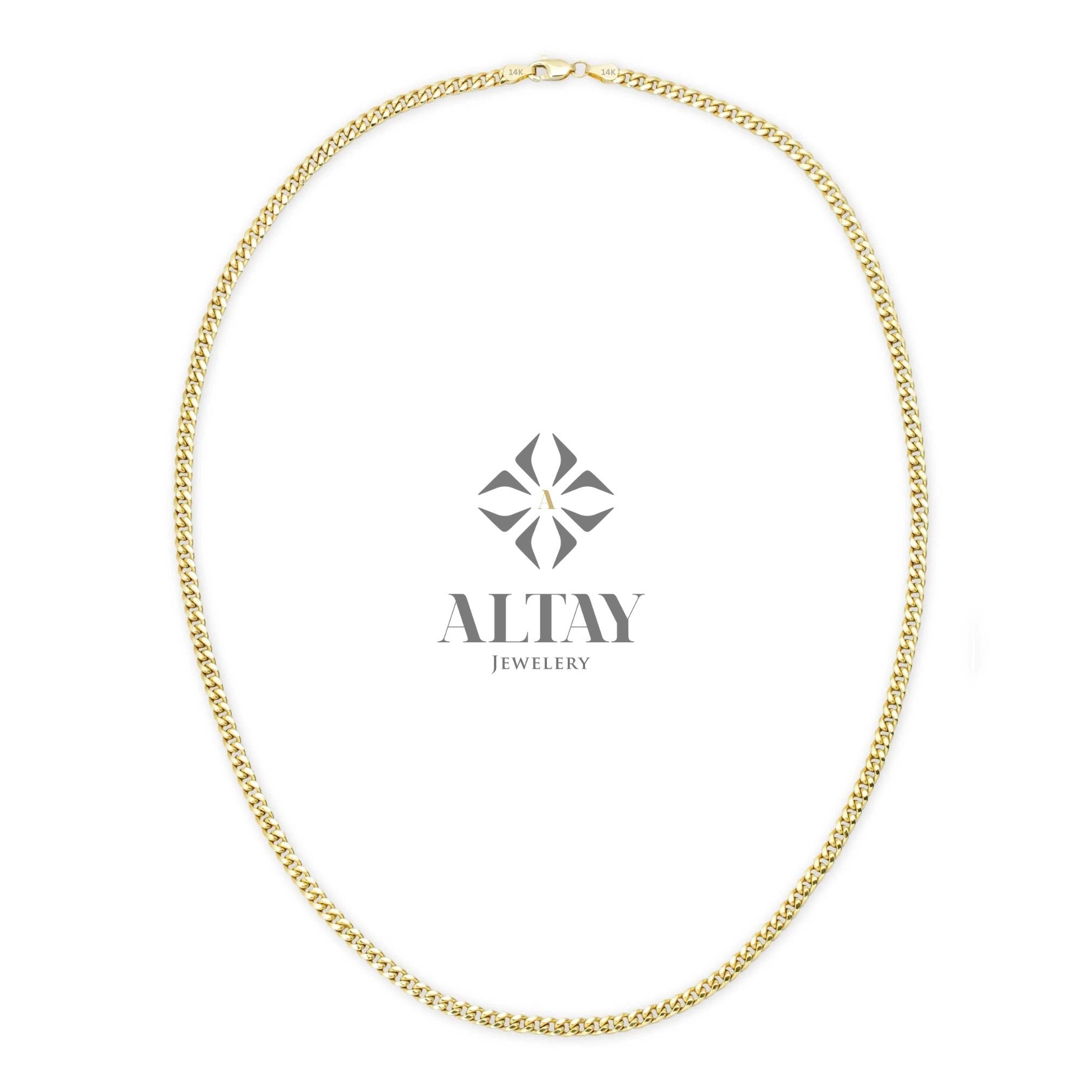 14K Gold Curb Chain Necklace, 3mm Layering Choker, Unisex Necklace, Unisex Cuban Link Chain Necklace, Dainty Jewelry, Gift For Her Him