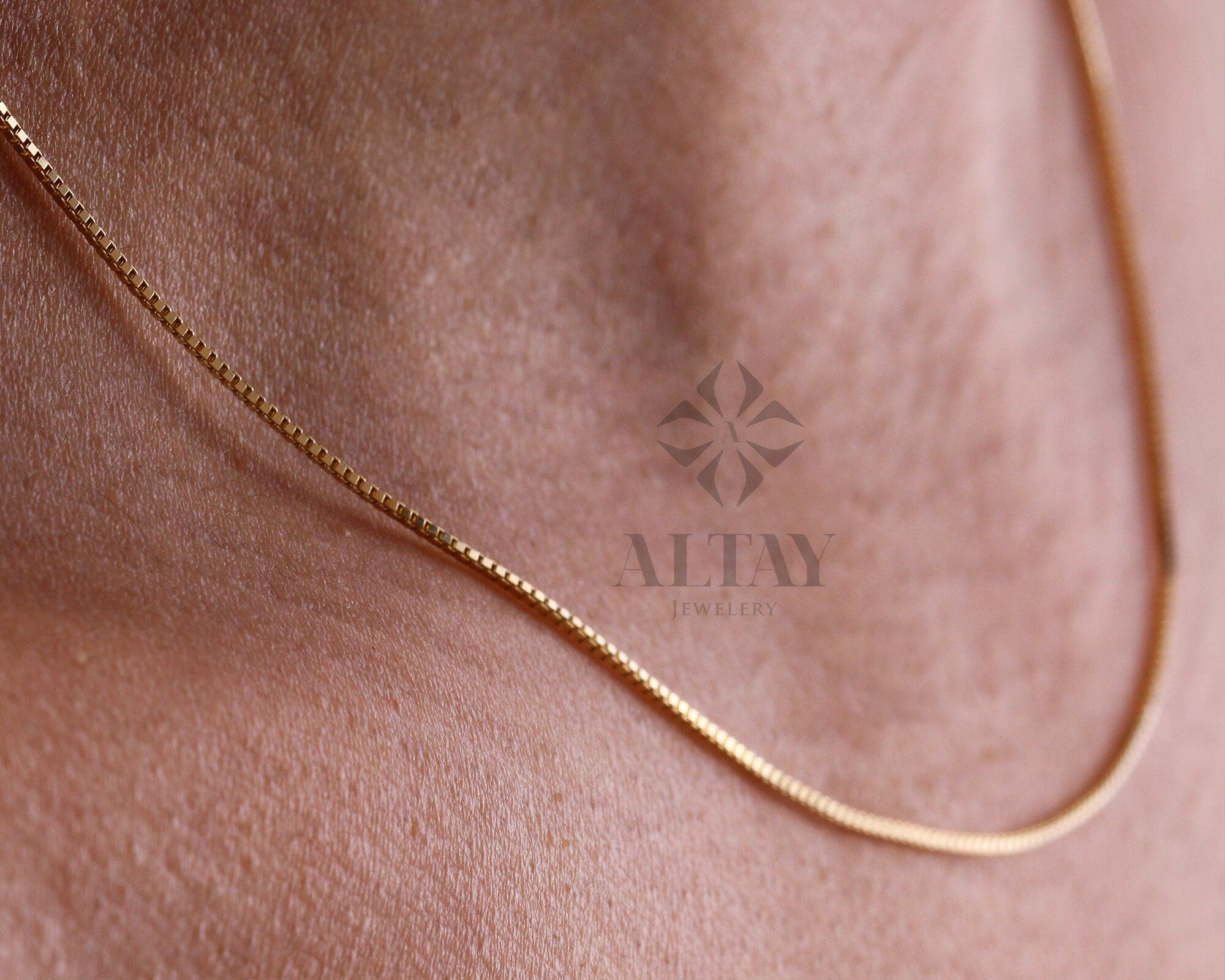 14K Solid Gold Box Chain Necklace, 0.7 mm Box Chain Choker, Dainty Layered Necklace, Shiny Box Chain Necklace, Gift For Her Him